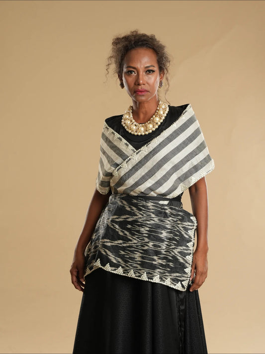Modern Filipiniana Black Tnalak with Sibagat Abaca Stripes