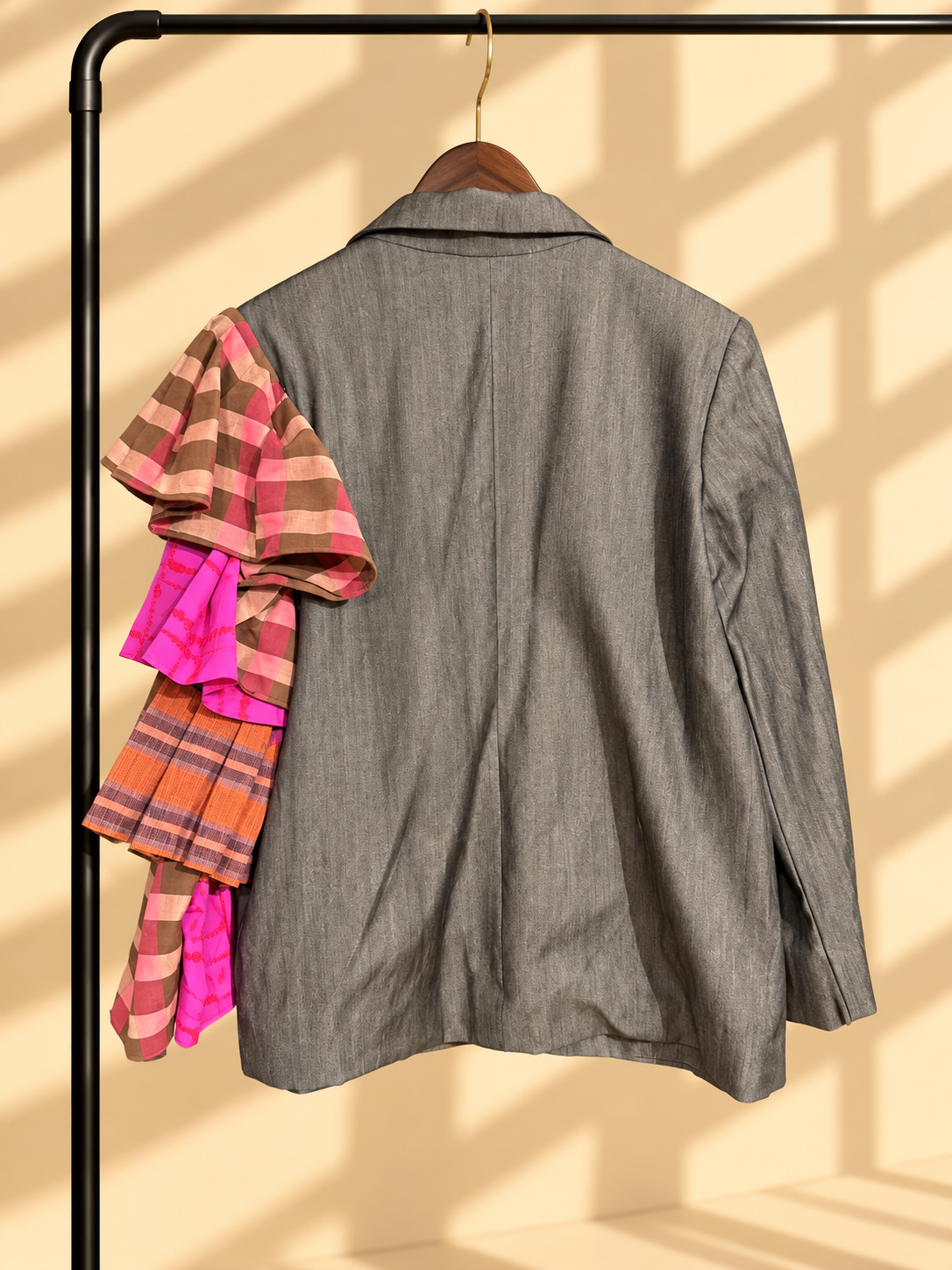 KALADKARIN BLACK BLAZER IN DENIM WITH RUFFLED SLEEVES AND KANTARINES