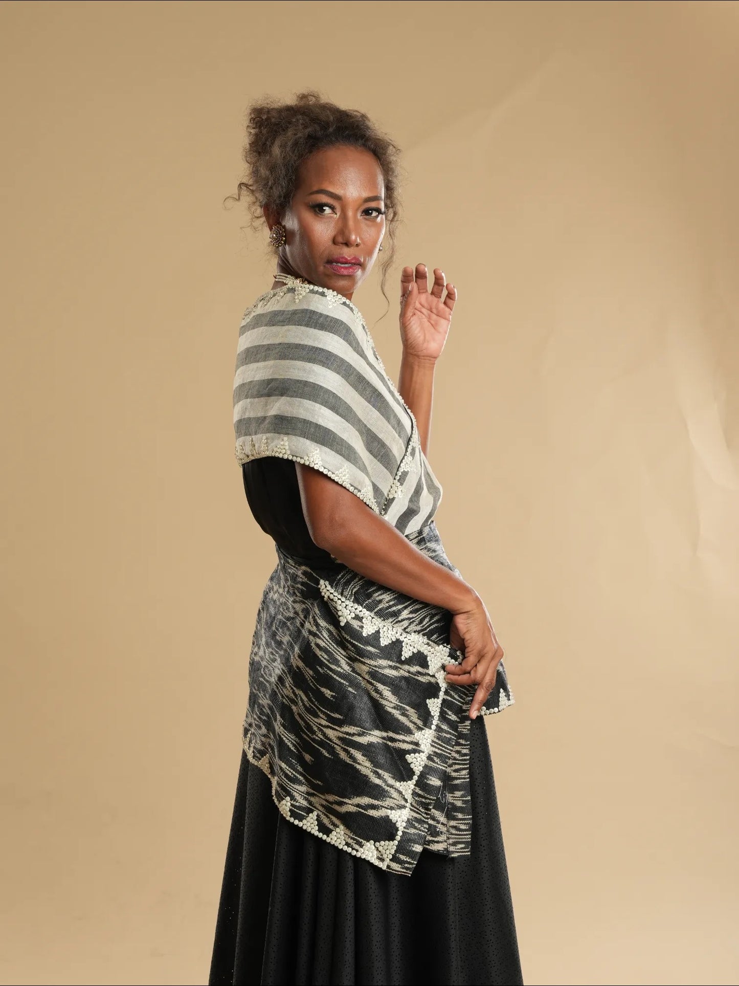 Modern Filipiniana Black Tnalak with Sibagat Abaca Stripes