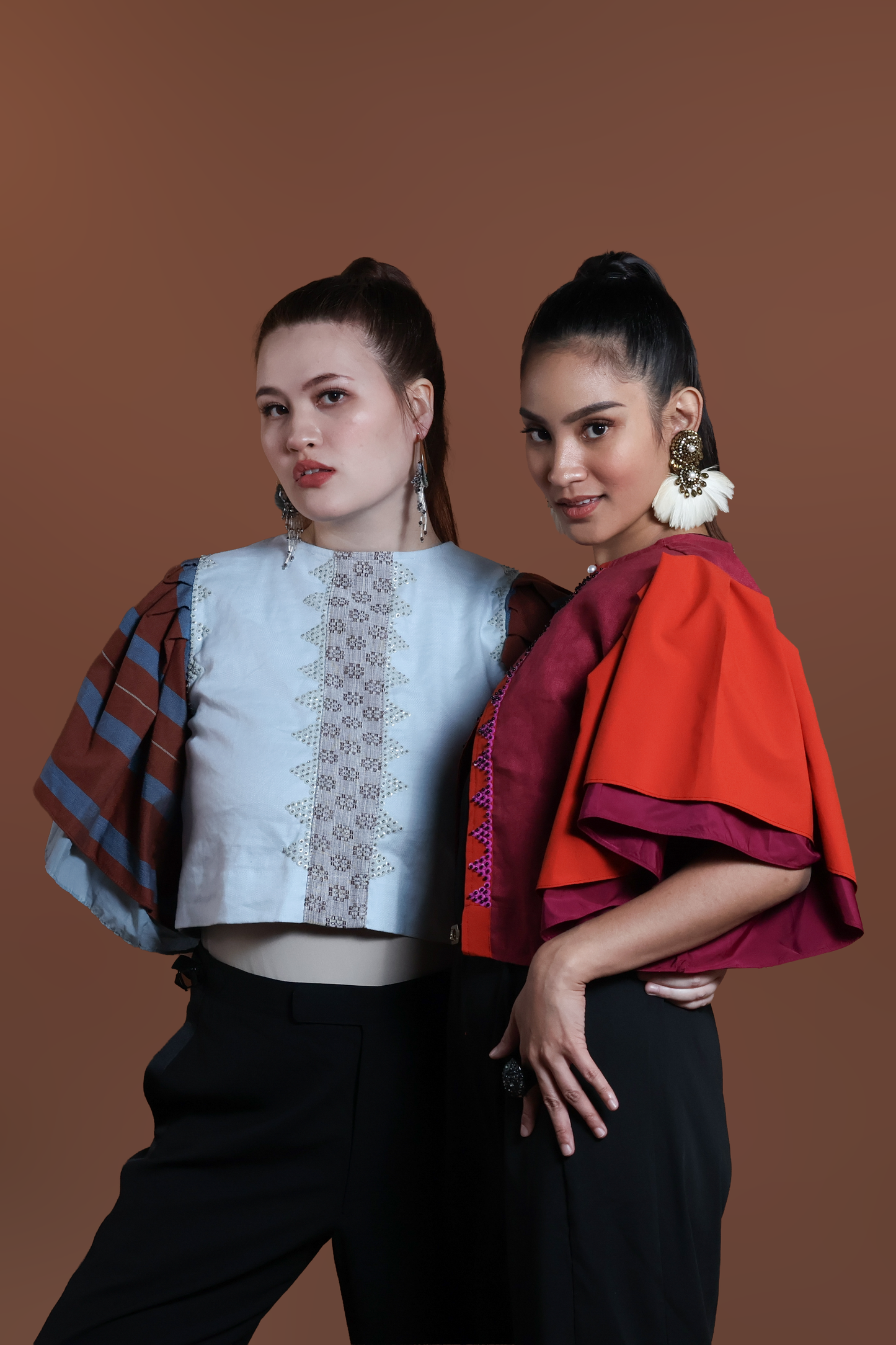 BLUSA TOP IN POWDER BLUE WITH KALINGA STRIPES
