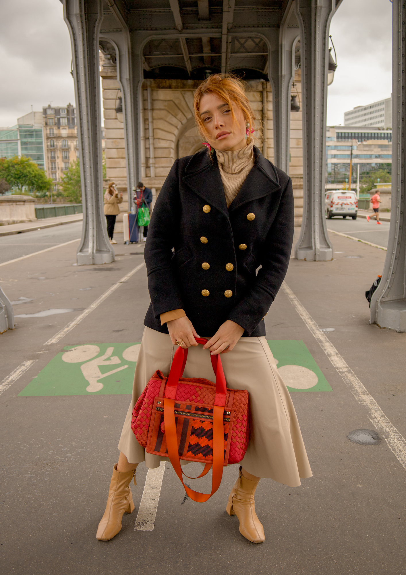 Manila Bag in Red Orange: Handwoven Hand Embroidered Tote Bag