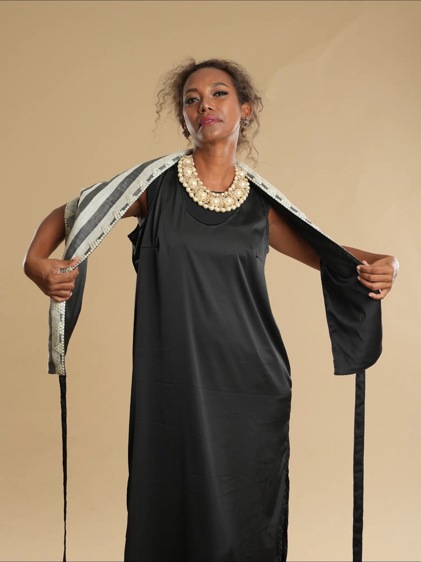 Modern Filipiniana Black Tnalak with Sibagat Abaca Stripes