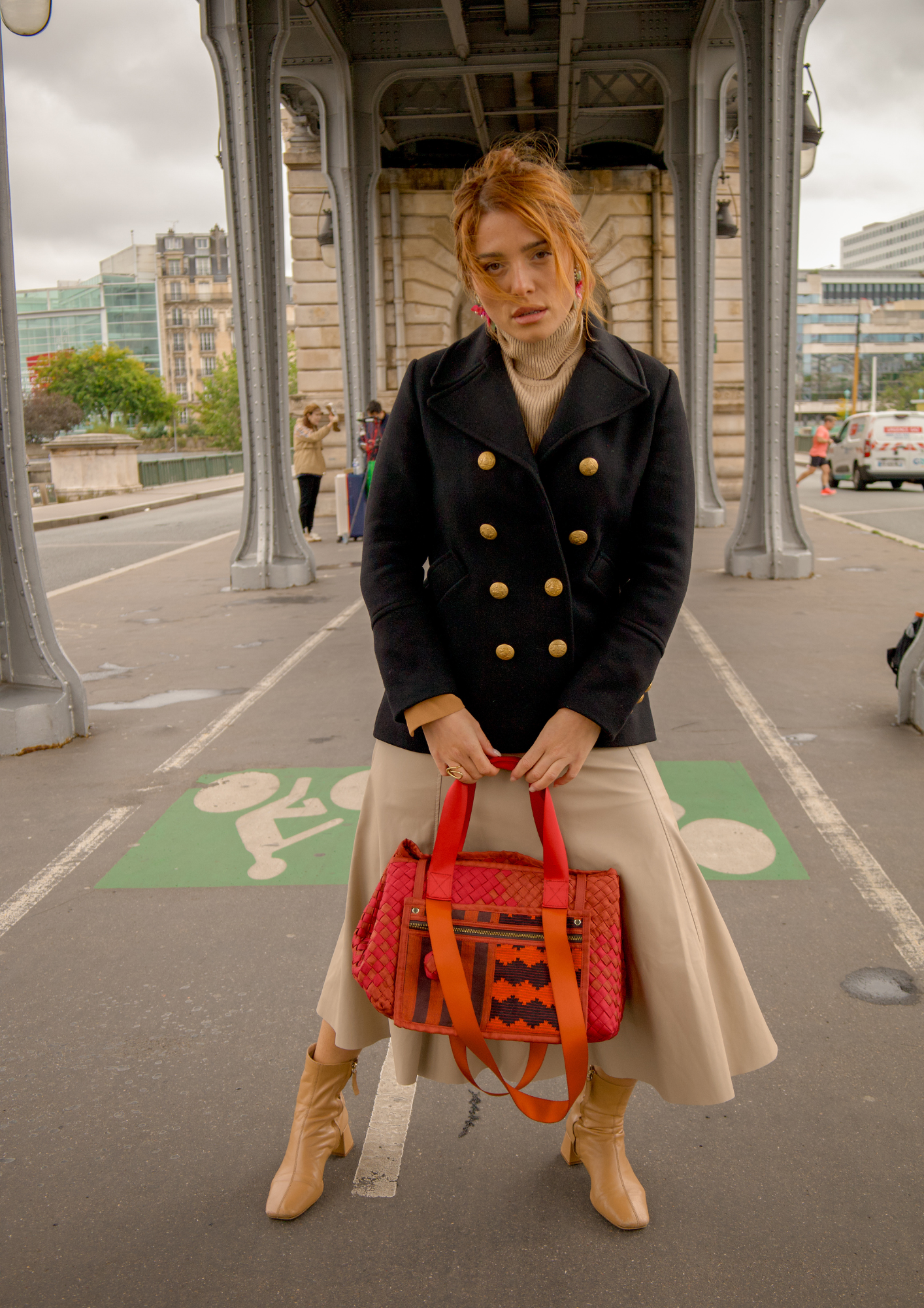 Manila Bag in Red Orange: Handwoven Hand Embroidered Tote Bag