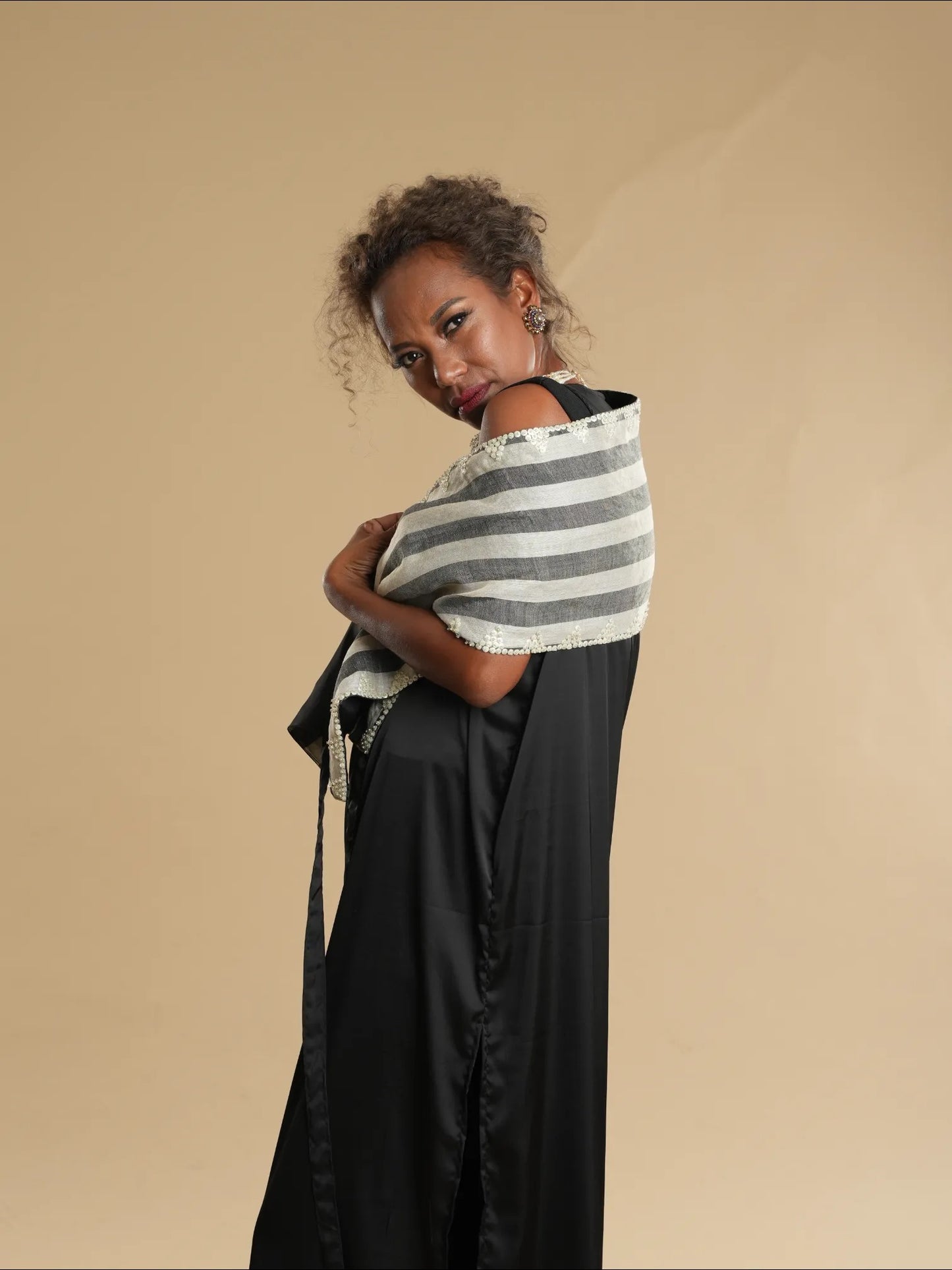 Modern Filipiniana Black Tnalak with Sibagat Abaca Stripes