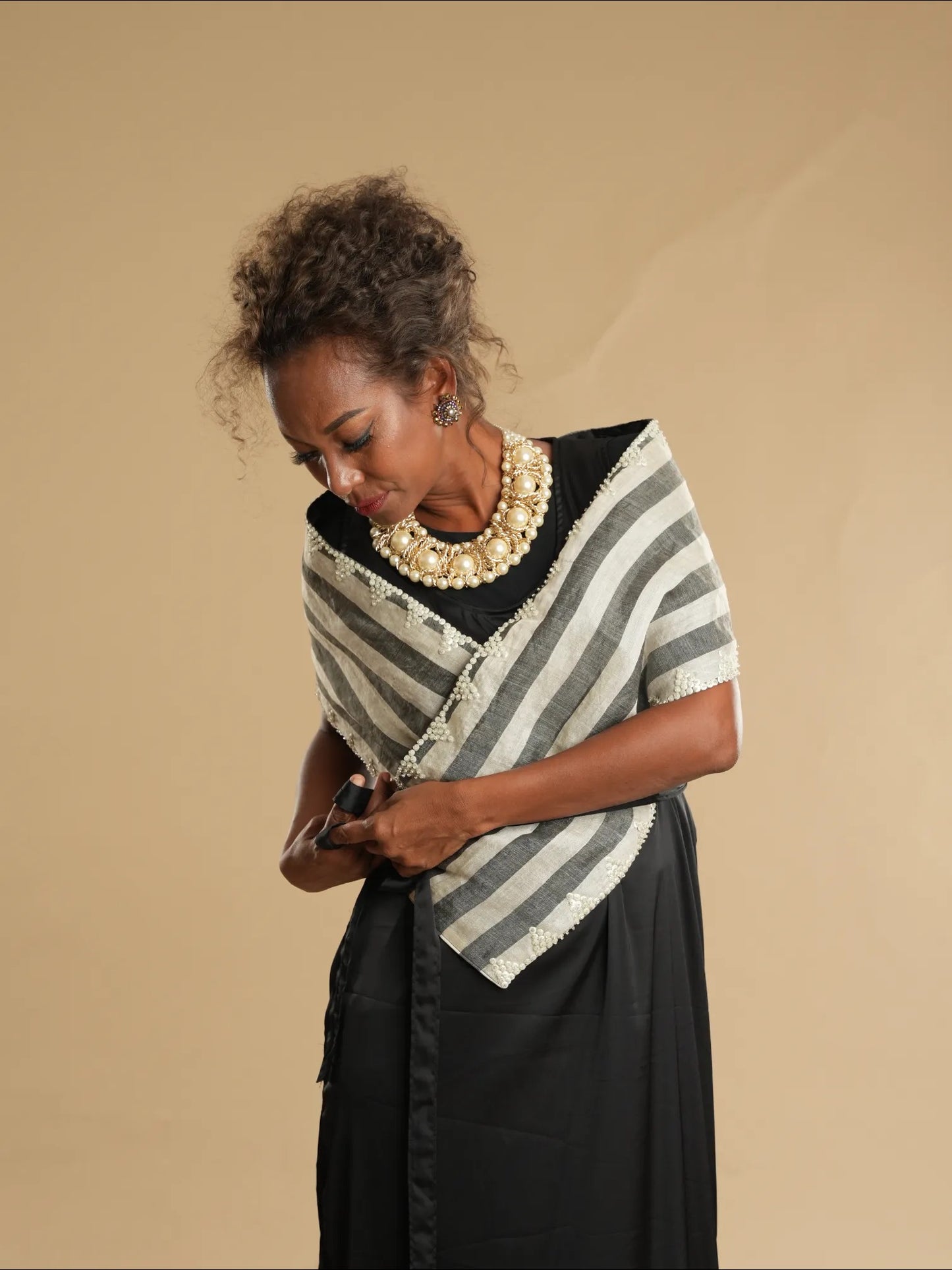 Modern Filipiniana Black Tnalak with Sibagat Abaca Stripes