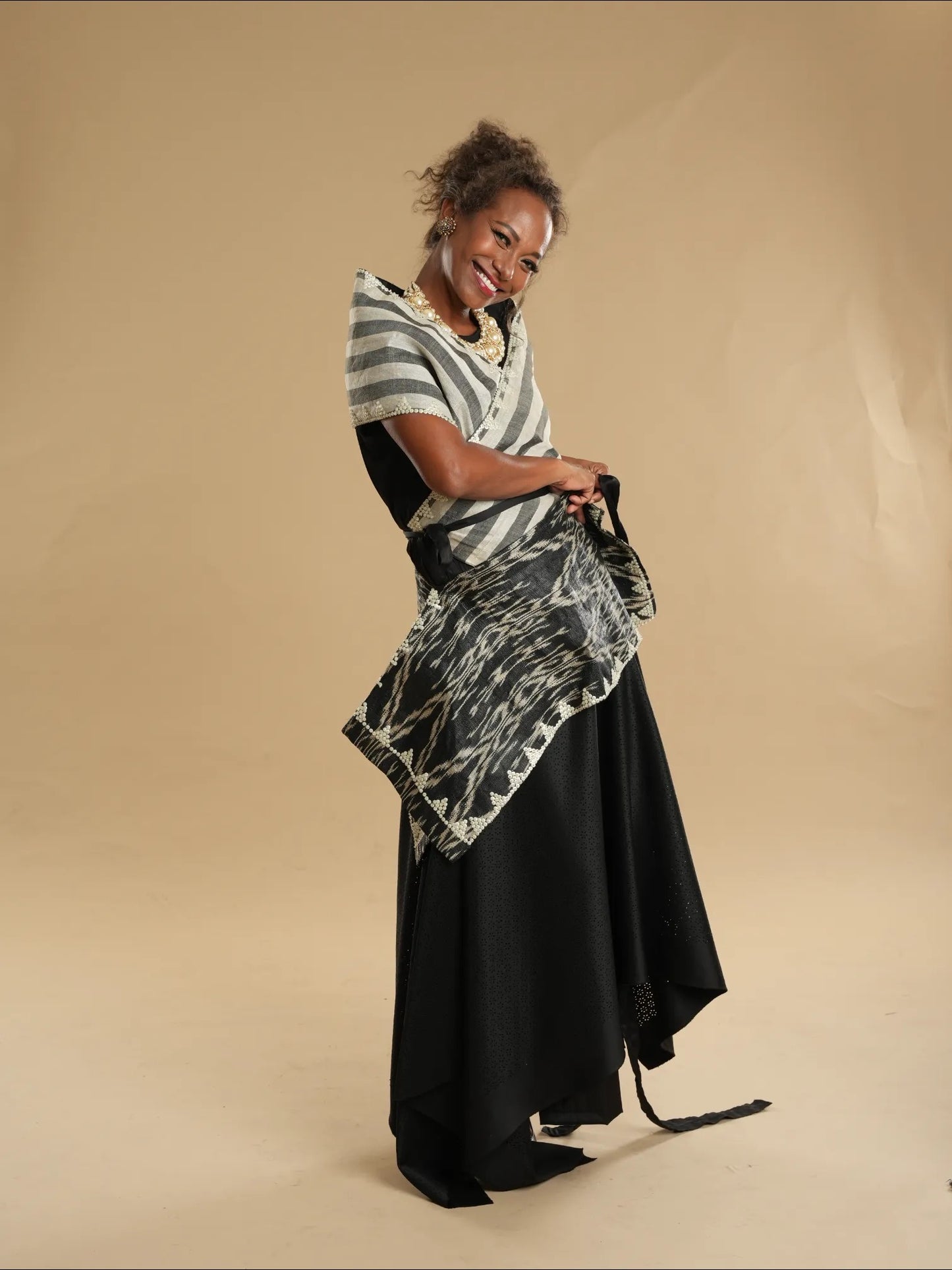 Modern Filipiniana Black Tnalak with Sibagat Abaca Stripes