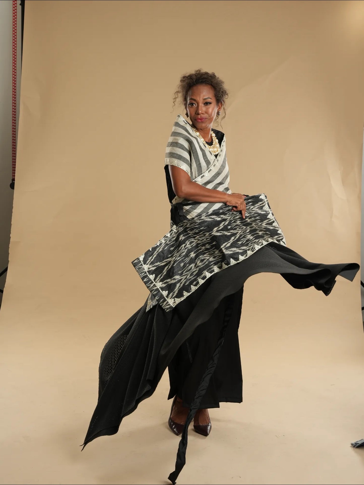 Modern Filipiniana Black Tnalak with Sibagat Abaca Stripes
