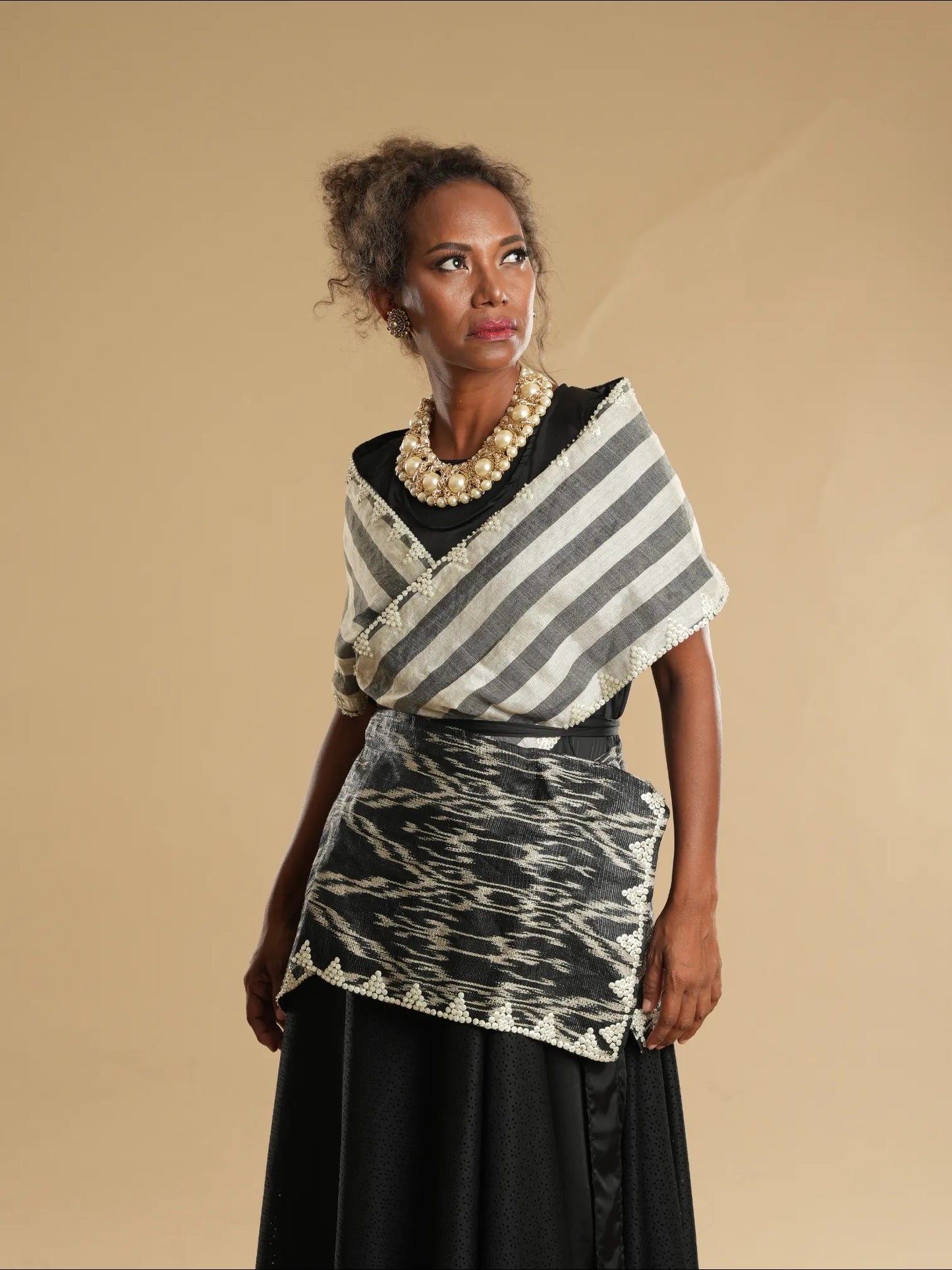 Modern Filipiniana Black Tnalak with Sibagat Abaca Stripes