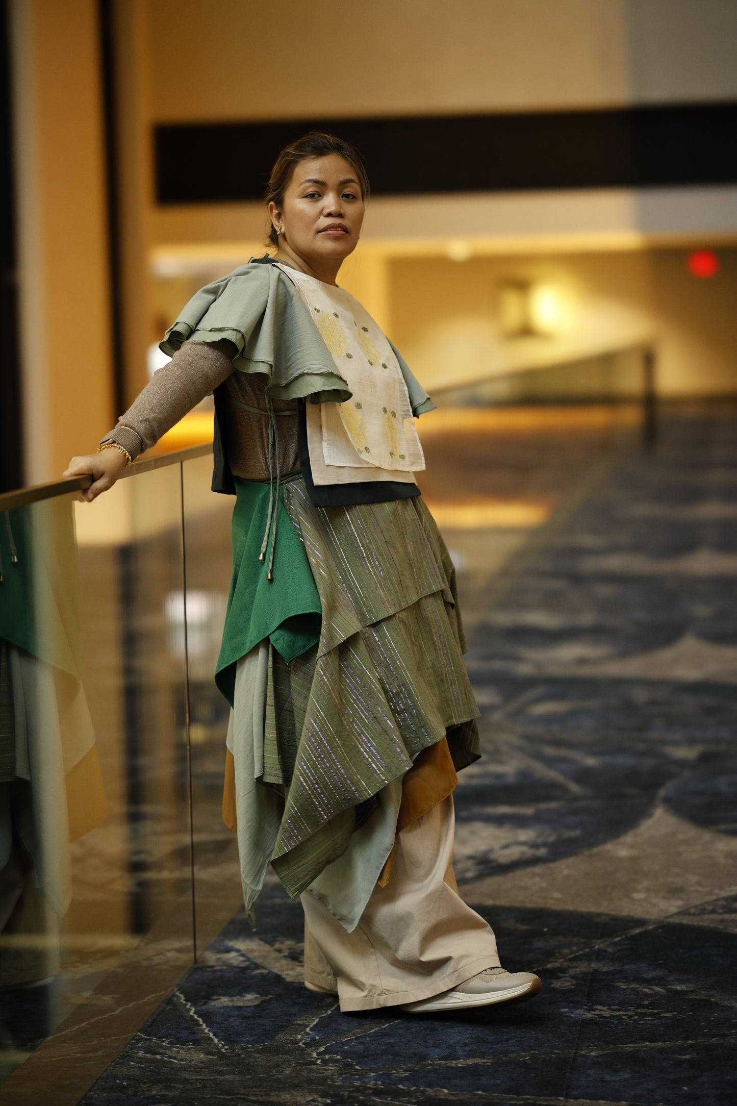 Patong Patong Vest in Denim Green with Multi Pattern Weave