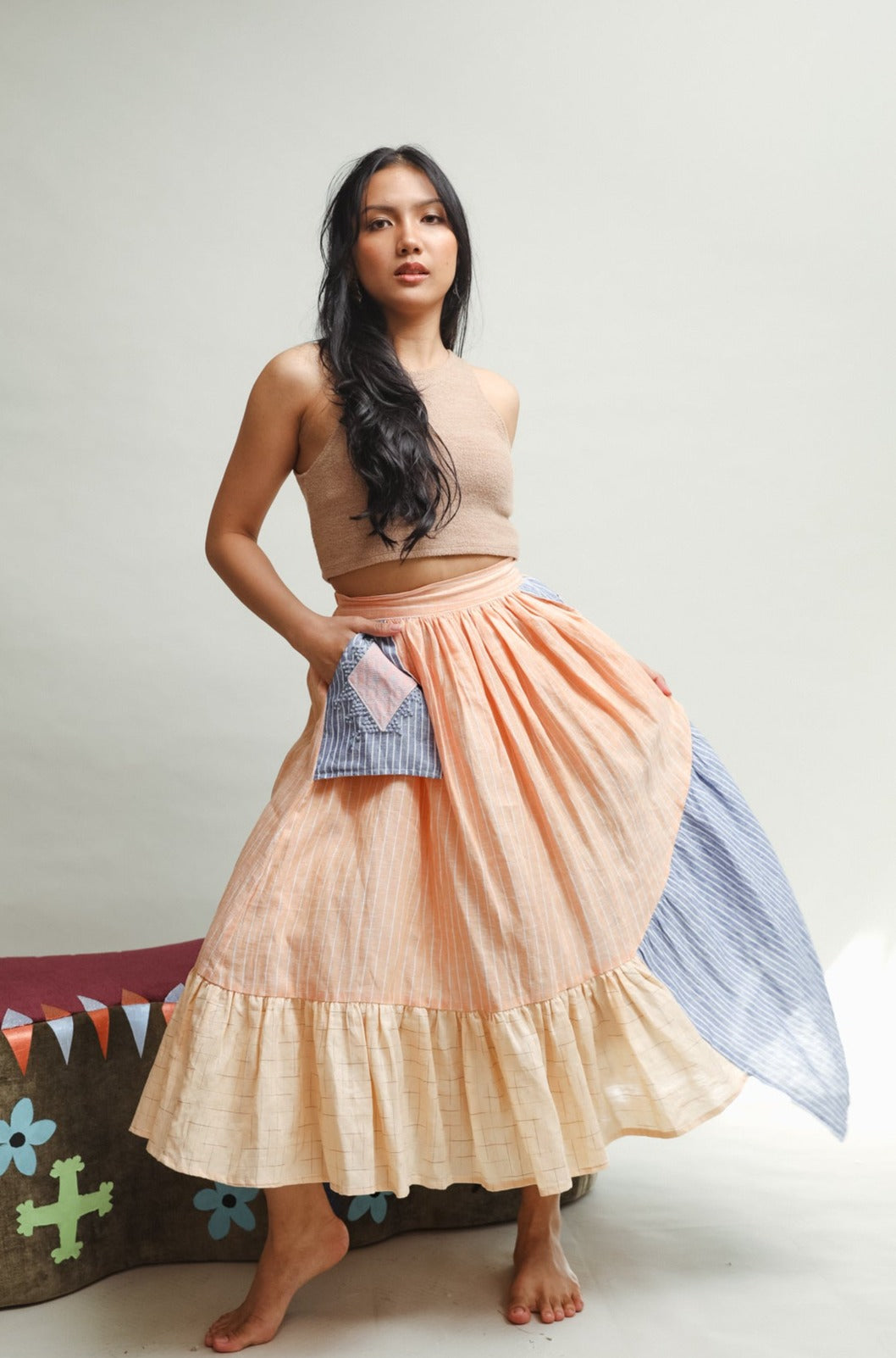 Manila Skirt in Peach & Blue