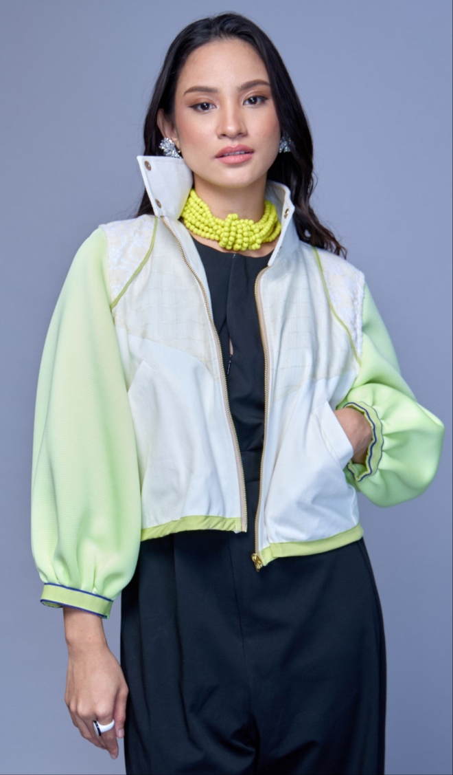 Bida sa Reunion, Piña Barong Bomber Jacket in Lime Green