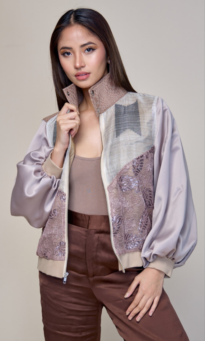 Kape-kape Bomber Jacket in Suksuk Piña  Barong of Aklan