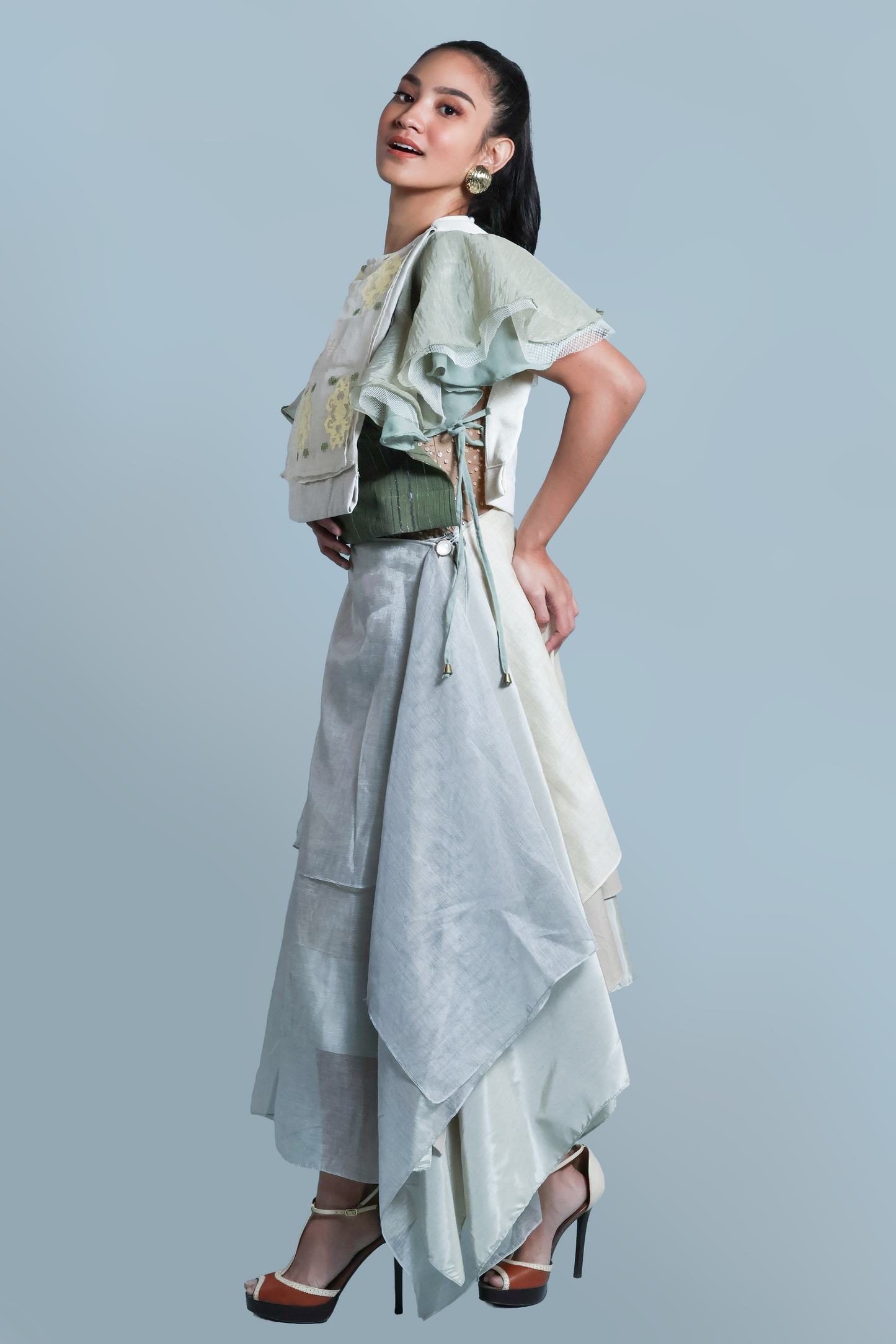 KALIKASAN BIB IN YELLOW FLORAL SUKSUK BARONG WITH MALANDI SLEEVES