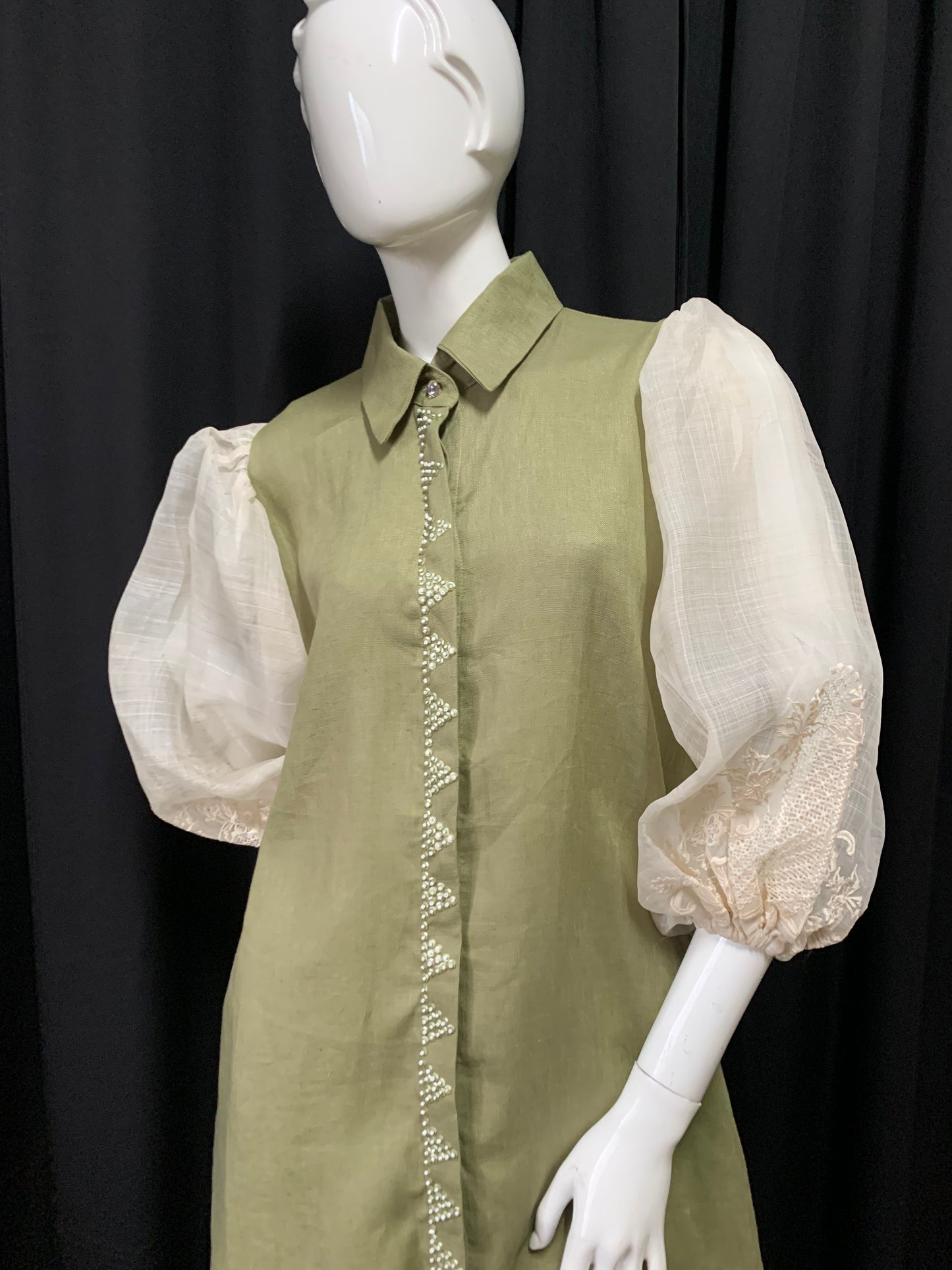Ninang Duties Brown Multi Purpose Dress with Callado Embroidery on Pina