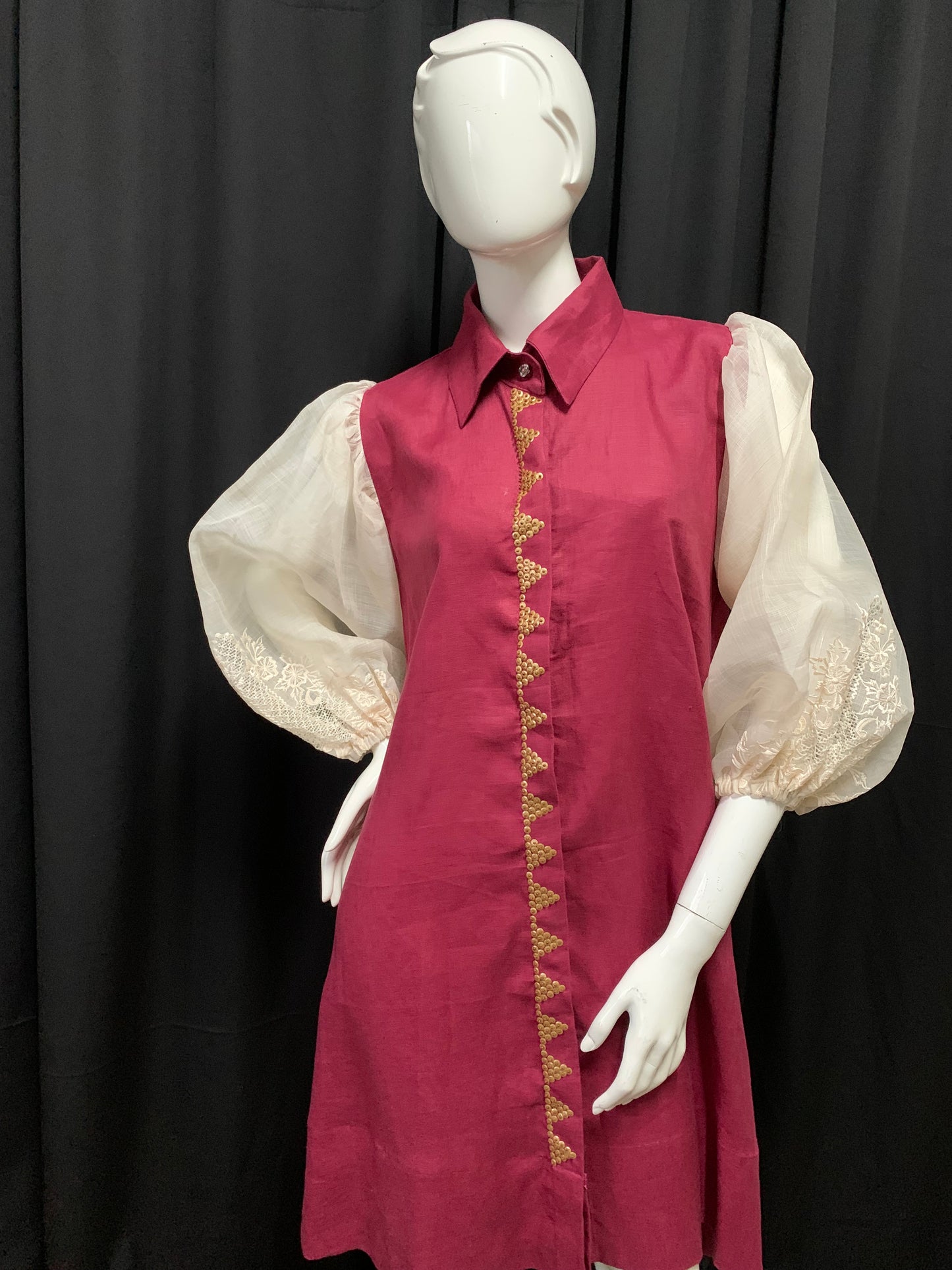 Ninang Duties Brown Multi Purpose Dress with Callado Embroidery on Pina