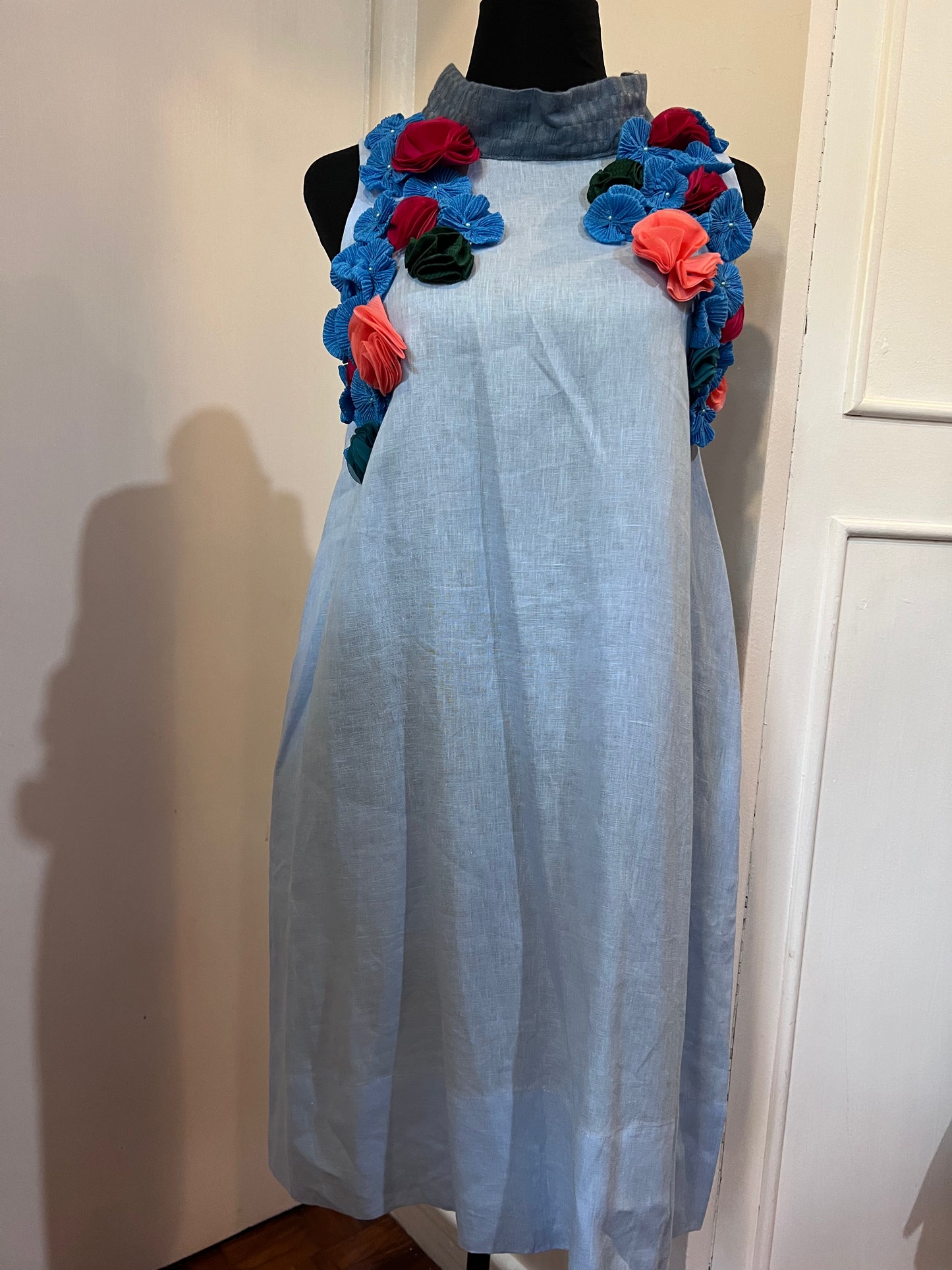 Magandang Araw Linen Dress with Langkit Weave and Hand Embroidery
