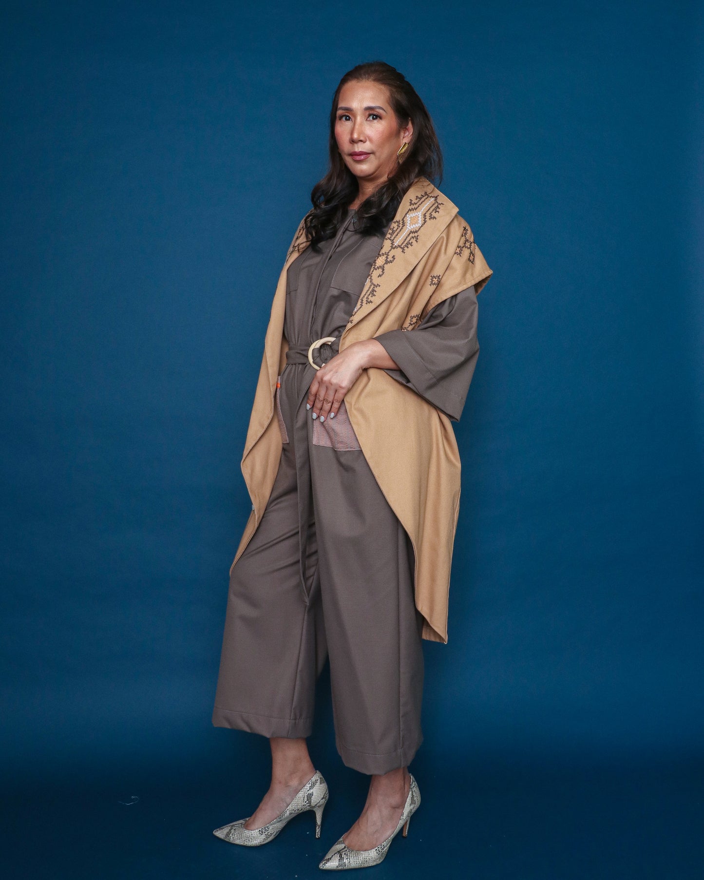 Kagalanggalang Trench Kimono with Nesif Embroidery by the Tboli Tribe in Brown