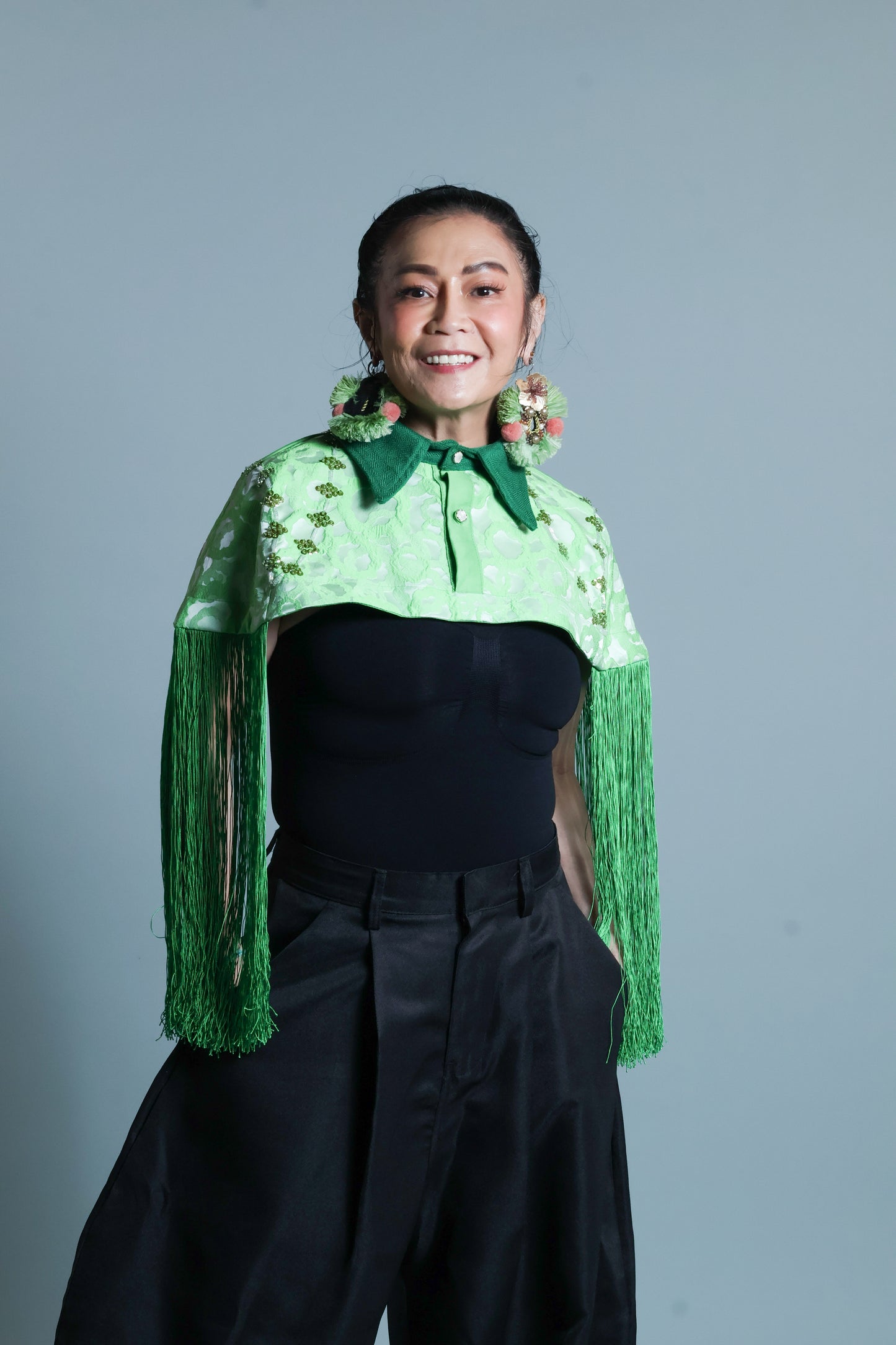 ULAN INIT STATEMENT FRINGE TOP WITH GREEN KUNDIMAN WEAVE OF ABRA