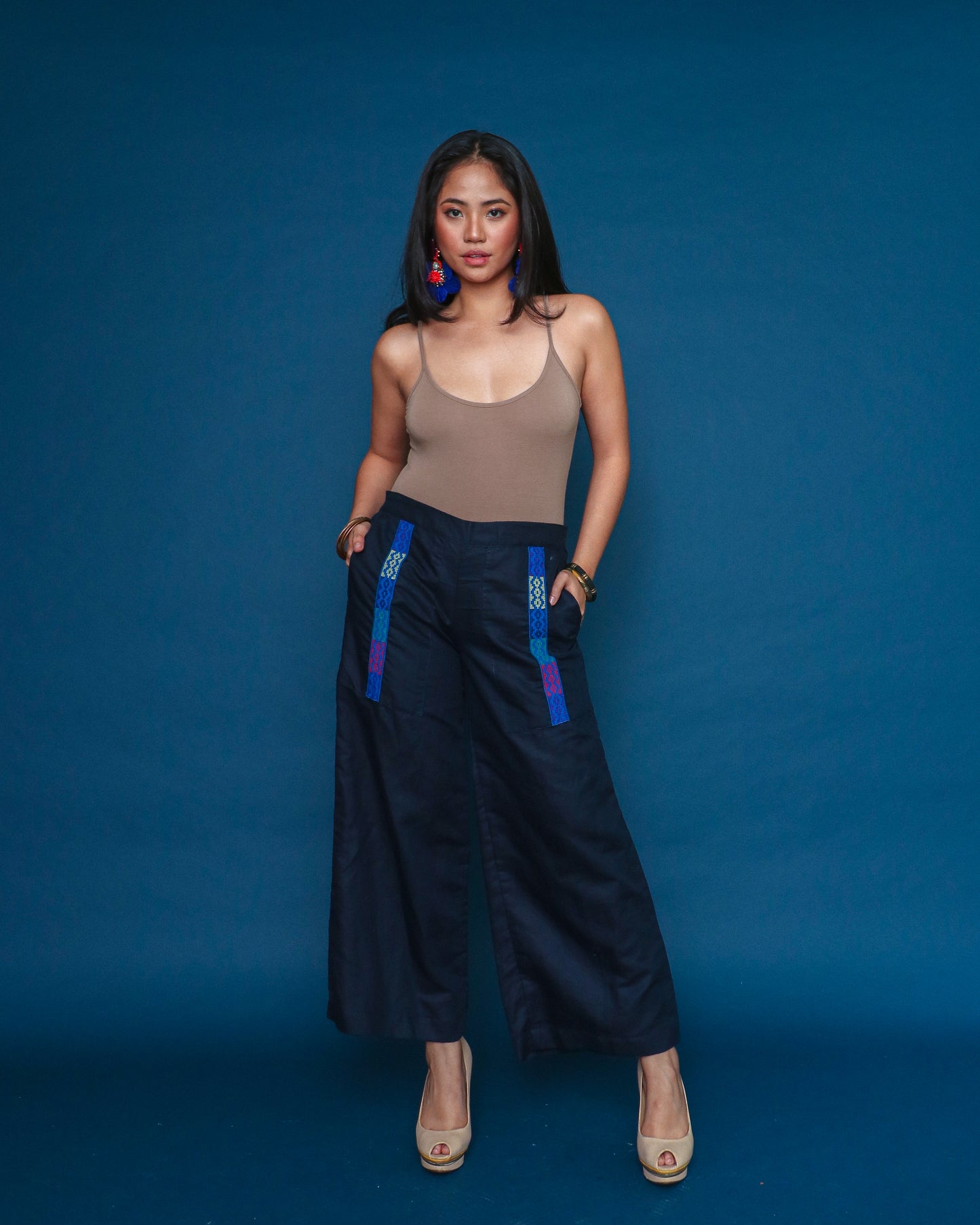 San Punta Blue Thin Linen Deep Pocket Pants with Pisyabit of Marawi
