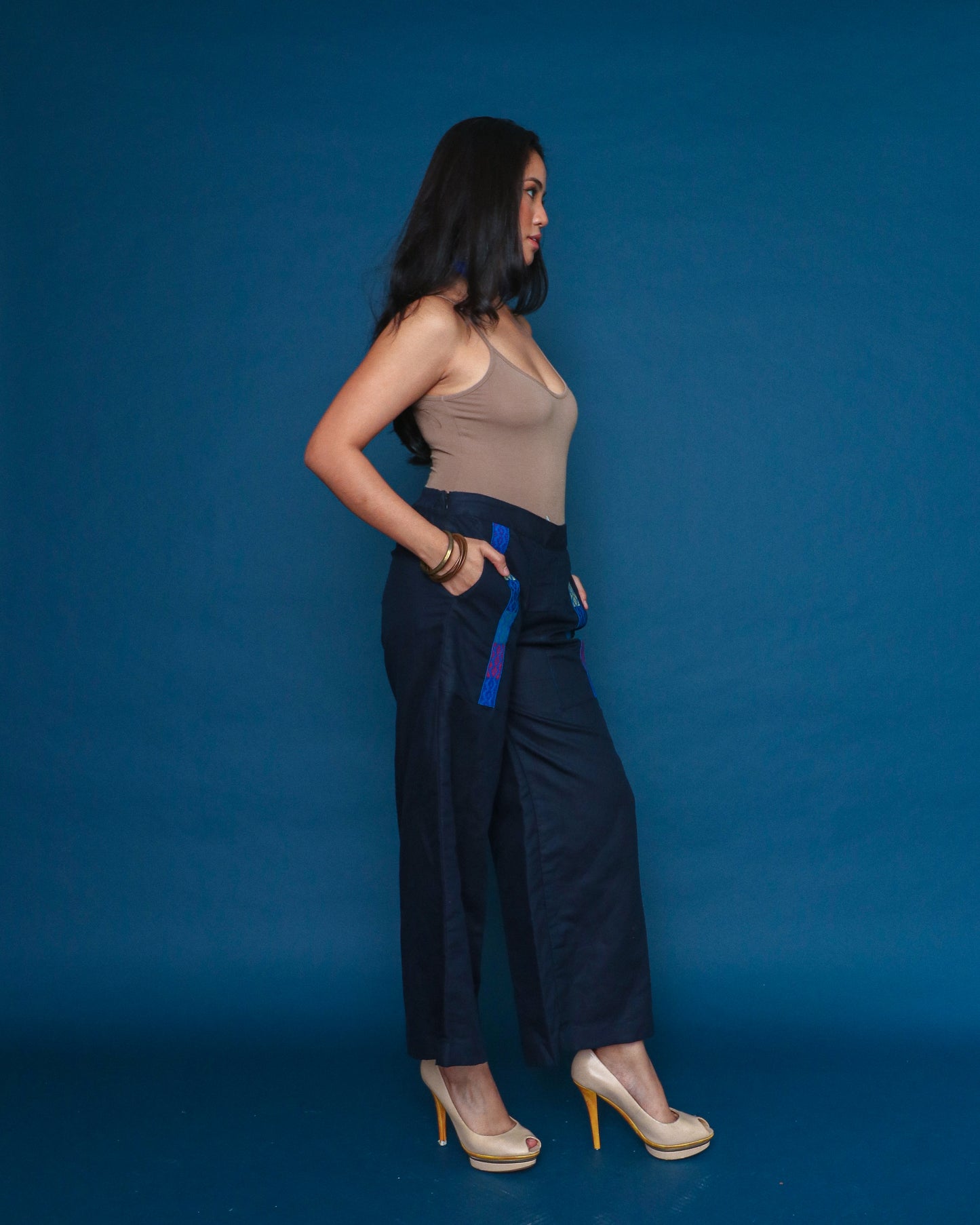 San Punta Blue Thin Linen Deep Pocket Pants with Pisyabit of Marawi