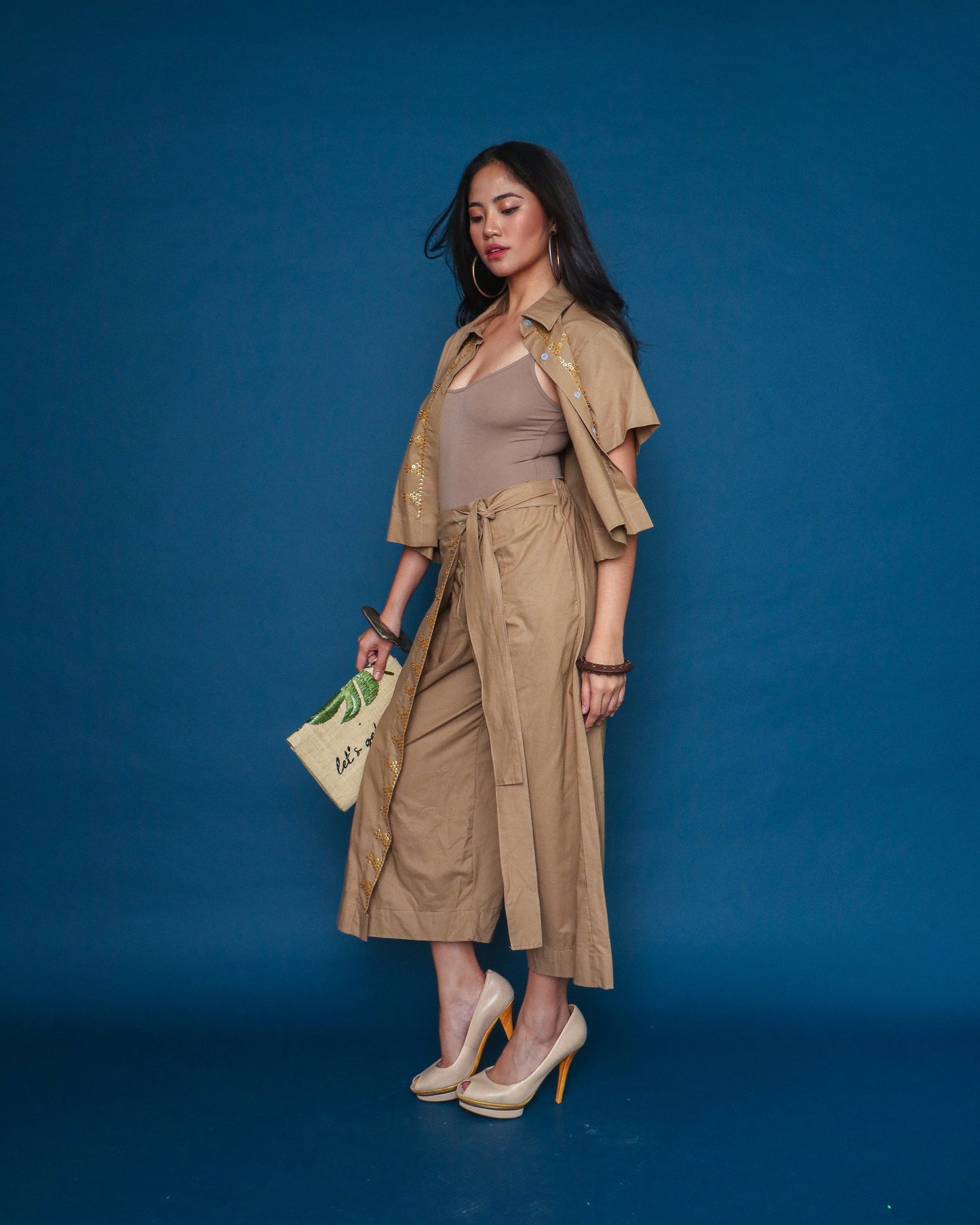 Lakwatsa Coords Top and Pants with Hand Embroidery in Brown