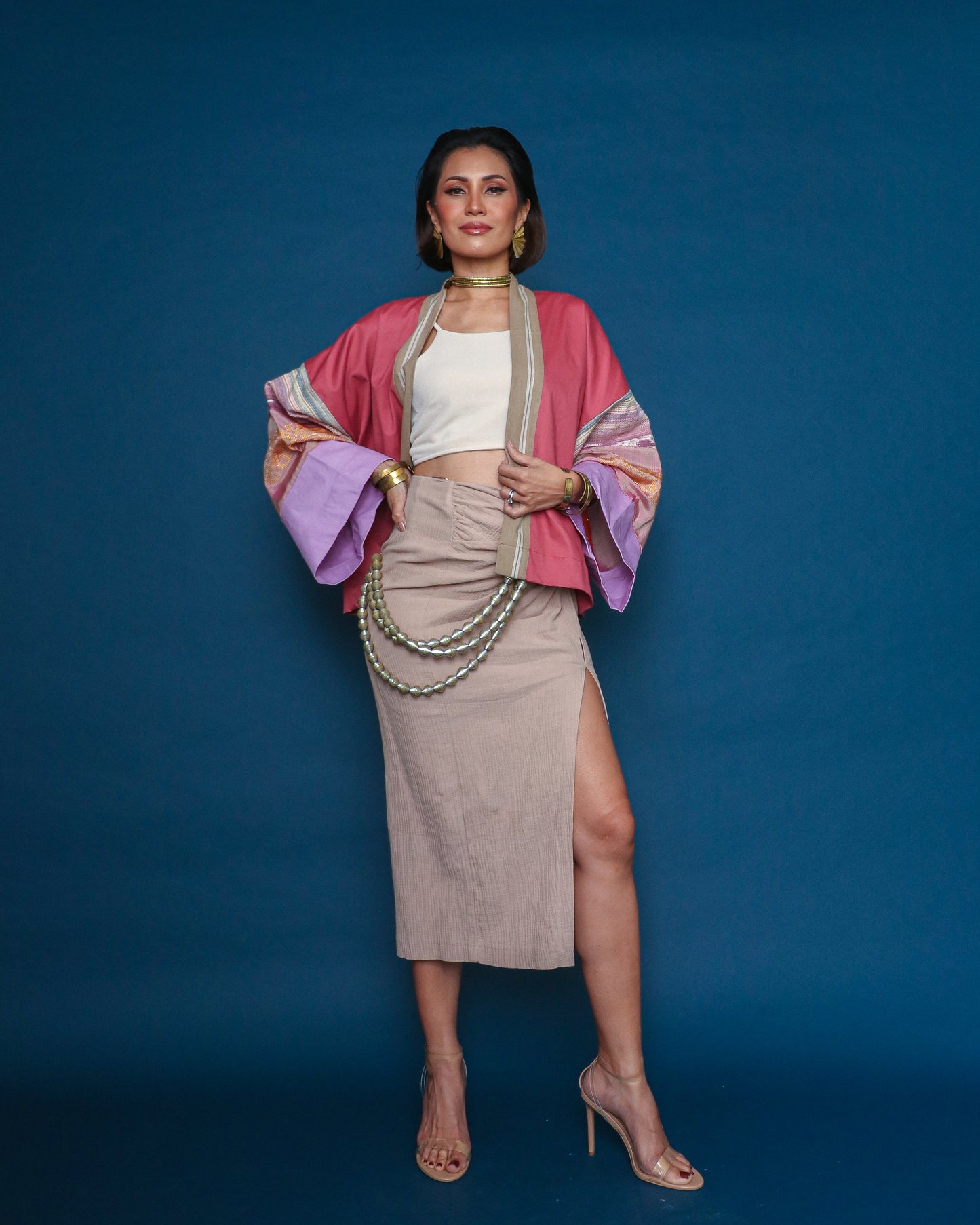 Pink Gabing Mapayapa Kimono Poncho in Rare Silk Inaul Weave