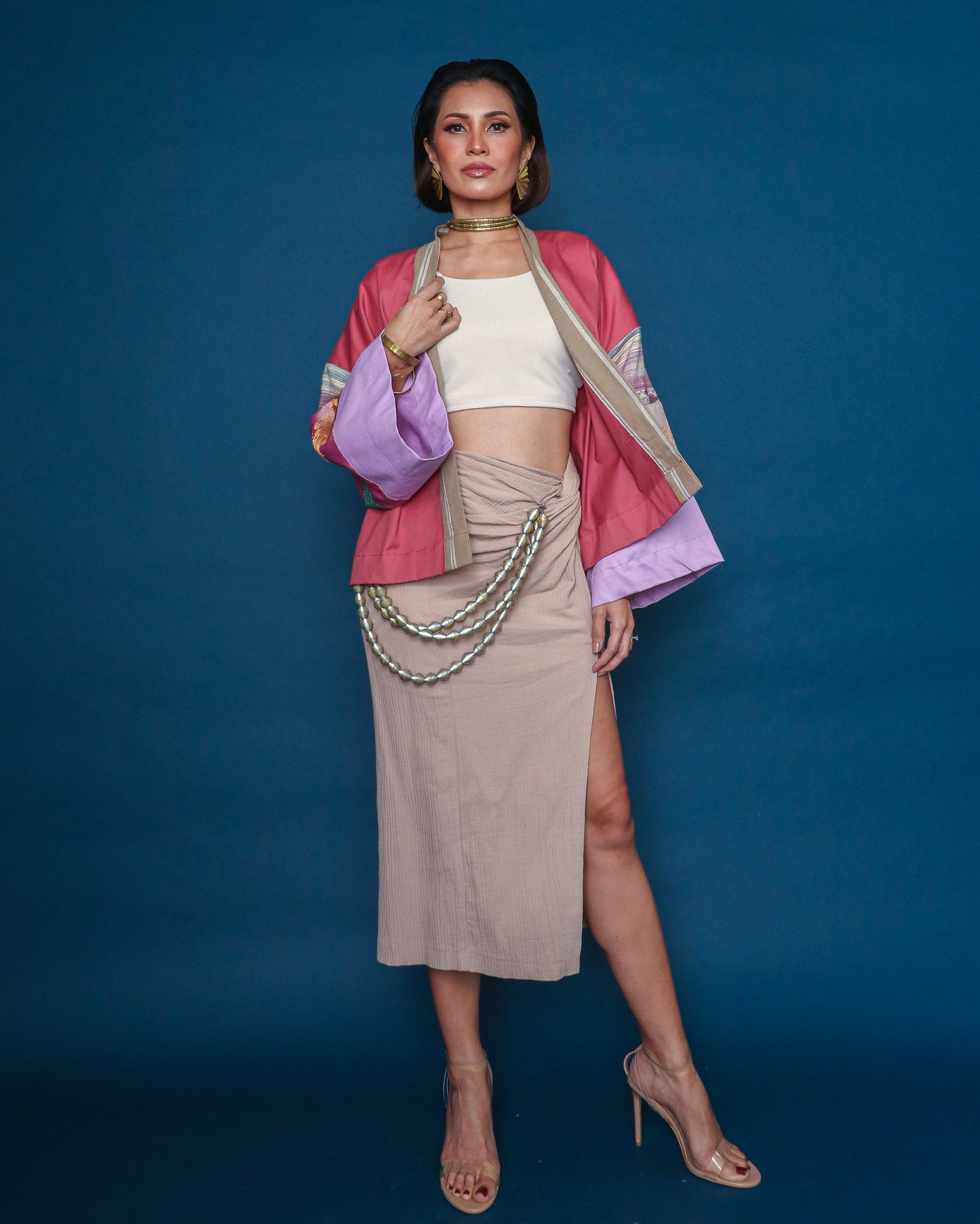 Pink Gabing Mapayapa Kimono Poncho in Rare Silk Inaul Weave