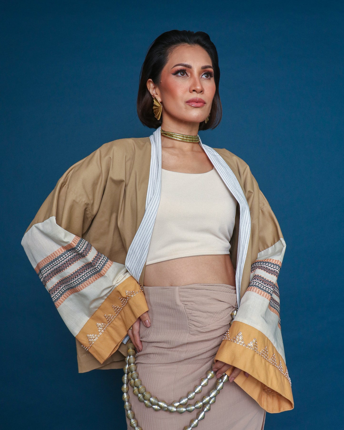 Gabing Mapayapa Kimono Poncho in Mustard Cream with Rare Negros Weave