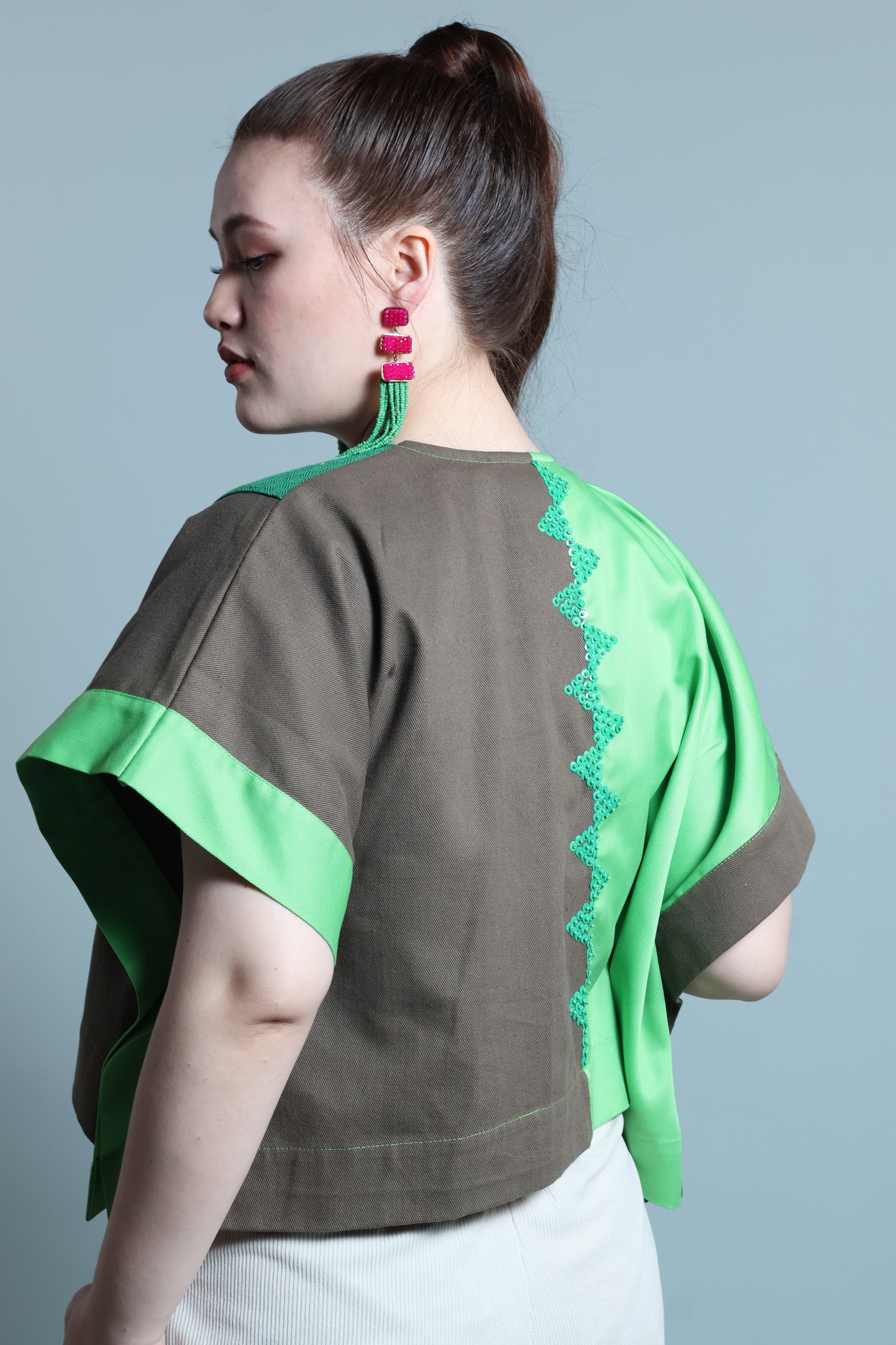 HERITAGE PONCHO GREEN WITH IKAT OF THE NORTH