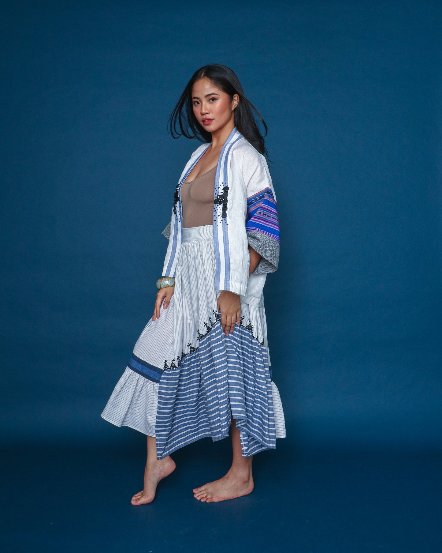 Gabing Mapayapa Blue White 3/4 Sleeve