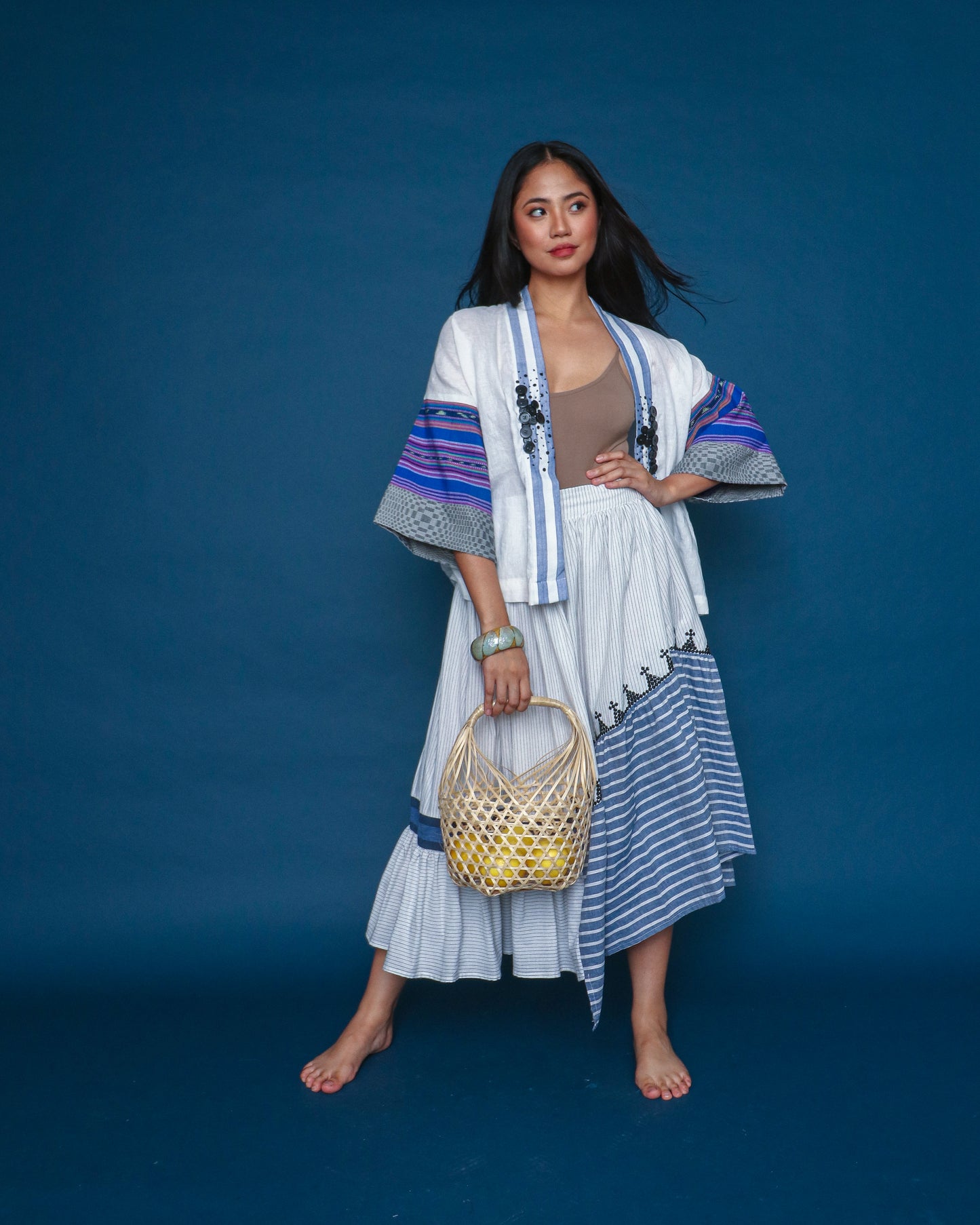 Gabing Mapayapa Blue White 3/4 Sleeve