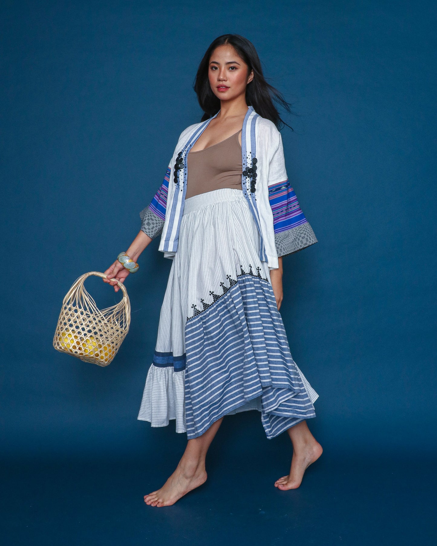 Gabing Mapayapa Blue White 3/4 Sleeve