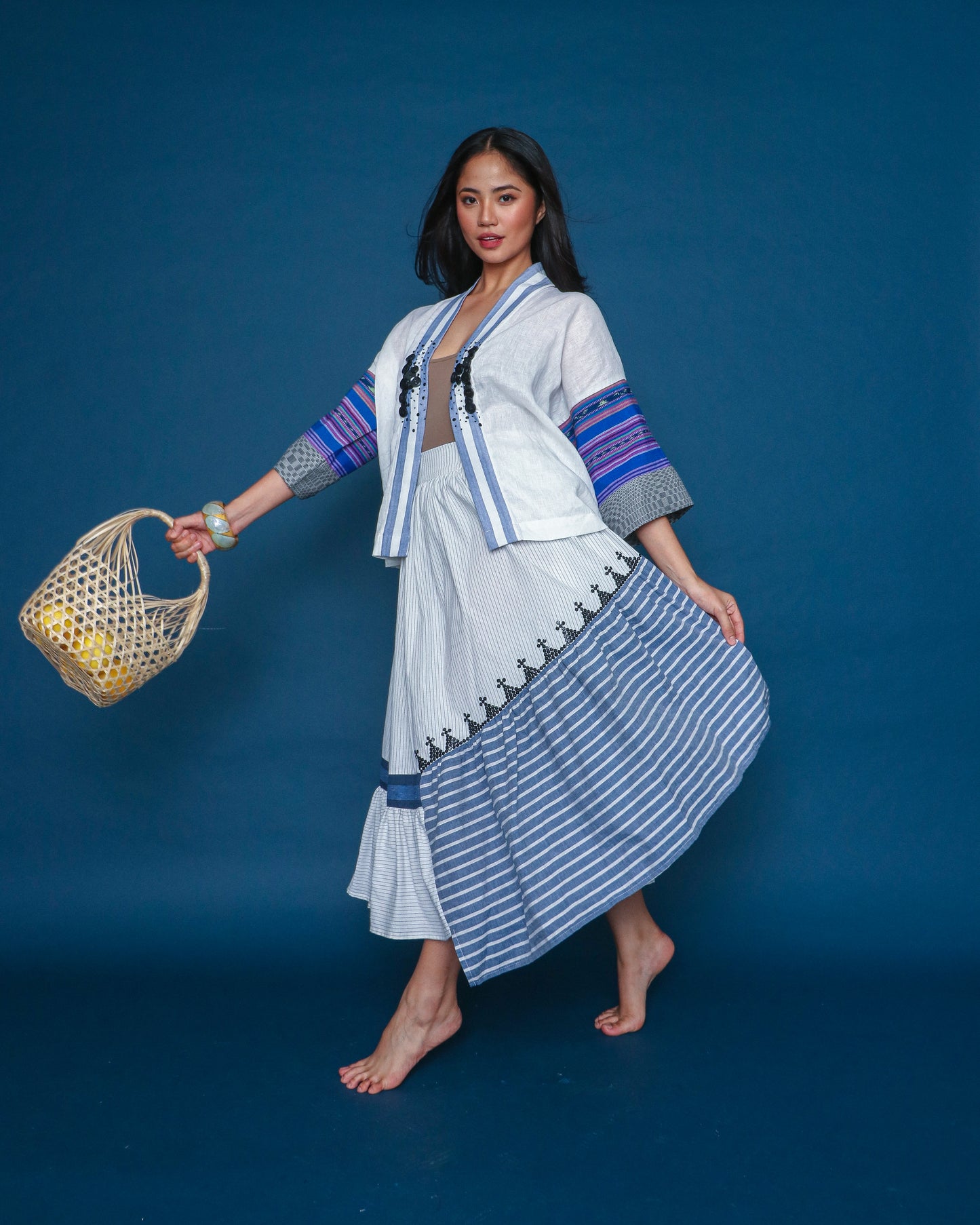 Gabing Mapayapa Blue White 3/4 Sleeve