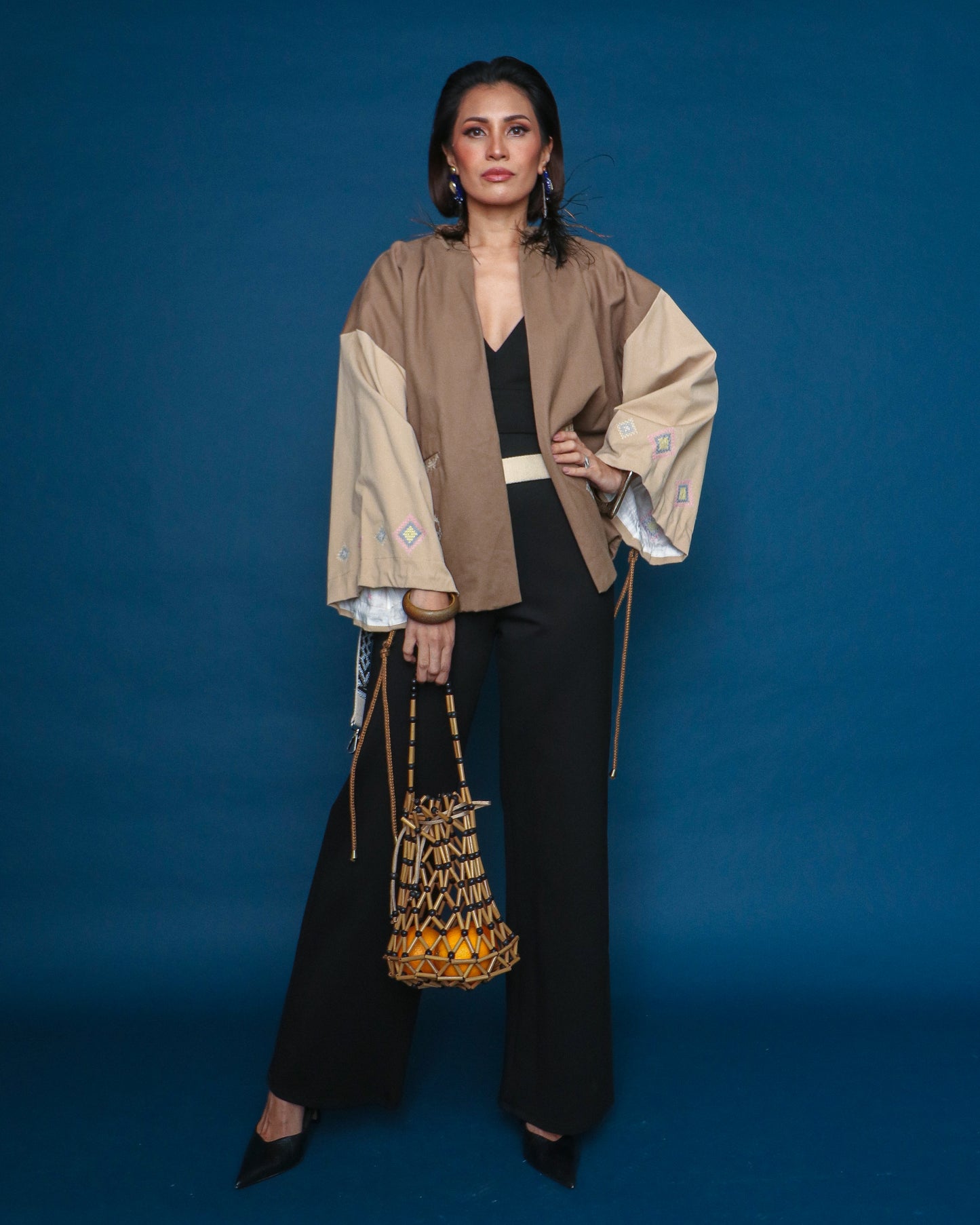 Todo Bigay Oversized Denim Jacket in Diamond Shaped Nesif Embroidery by Tboli Tribe
