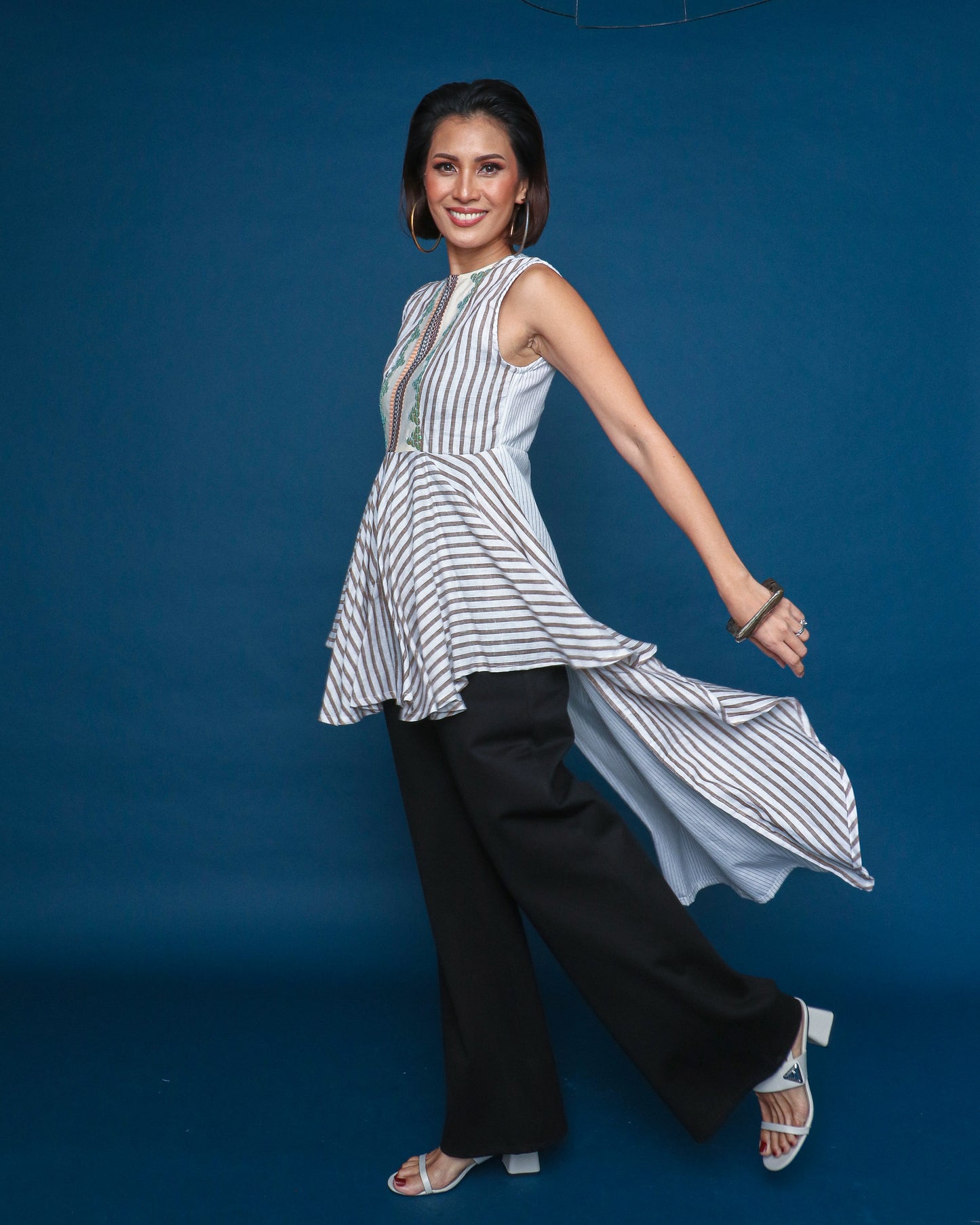 Ala-ala Flowy Uneven Dress in Rare Negros Weave with Brown Stripes Linen