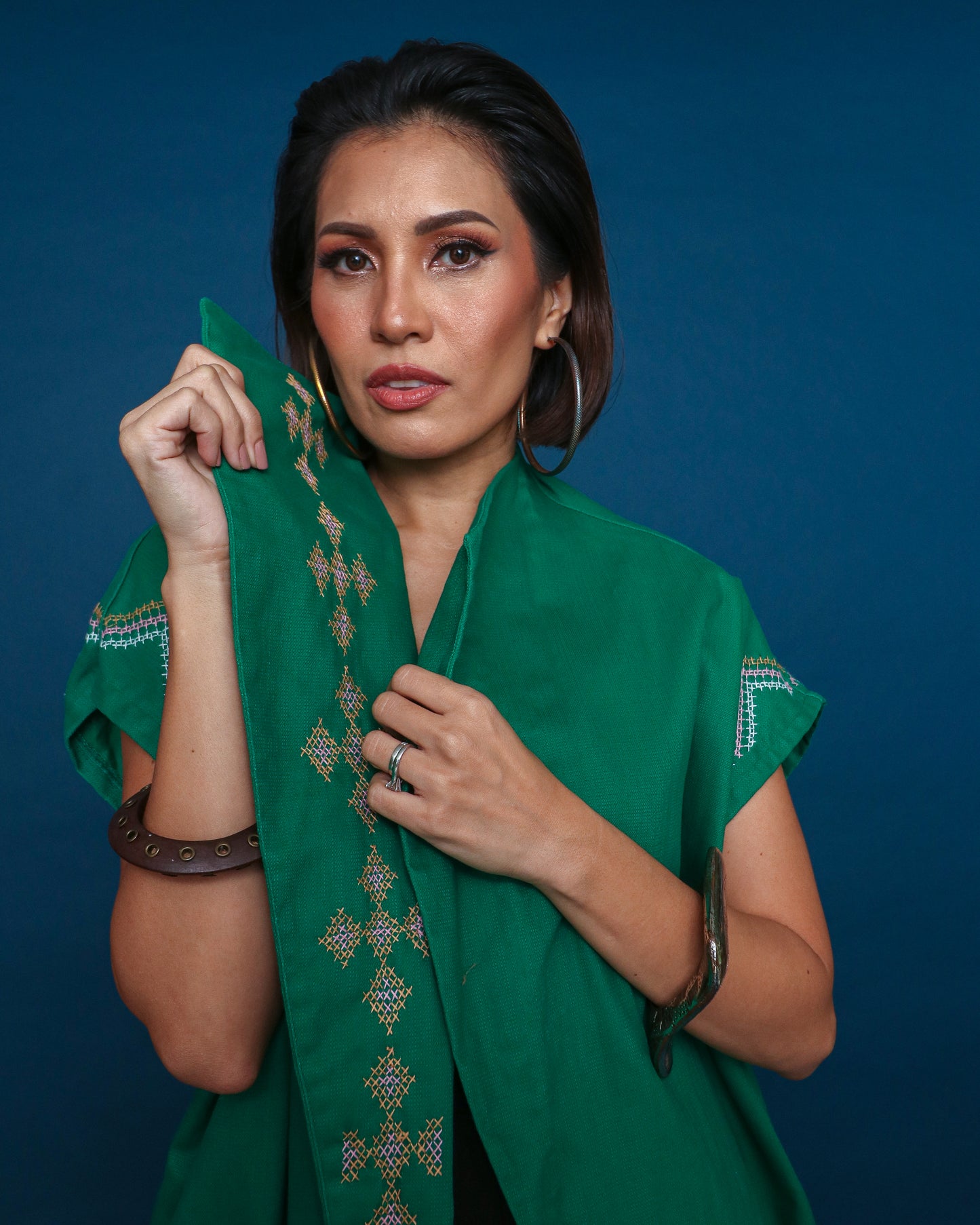 Kagalanggalang Trench Kimono with Nesif Embroidery by the Tboli Tribe in Emerald Green