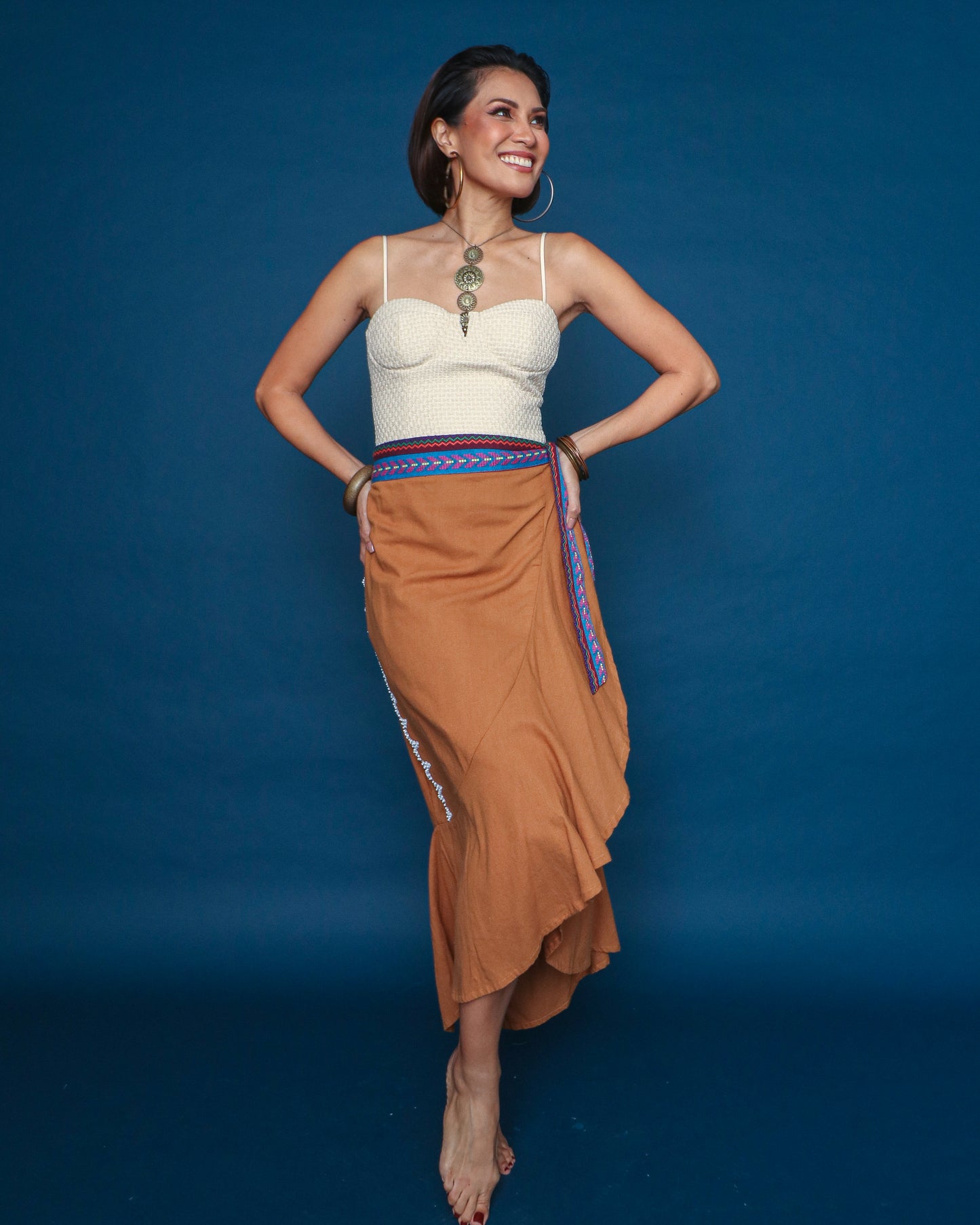 XXL Dapit Hapon Wrap Skirt with in Brown Soft Linen