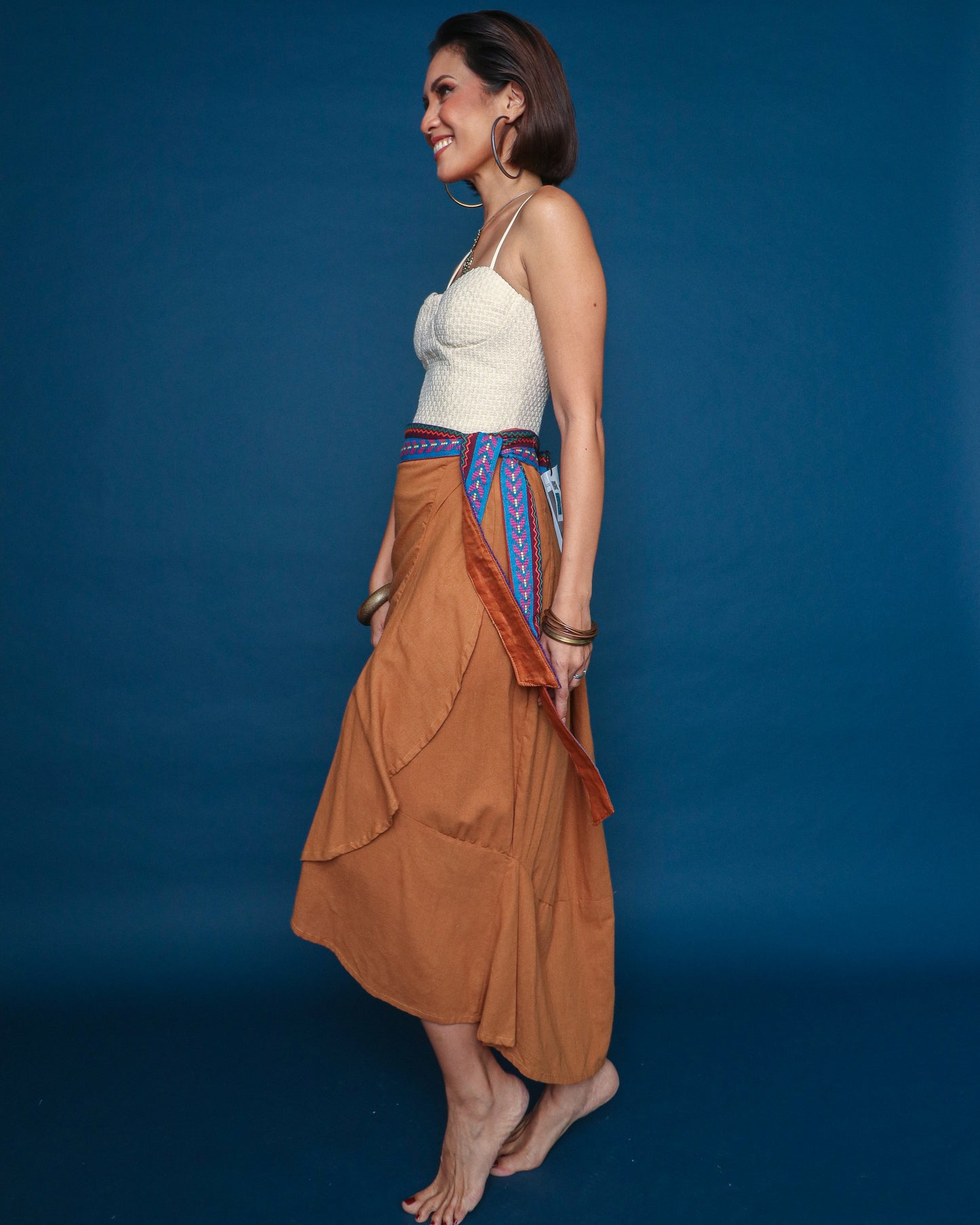 XXL Dapit Hapon Wrap Skirt with in Brown Soft Linen