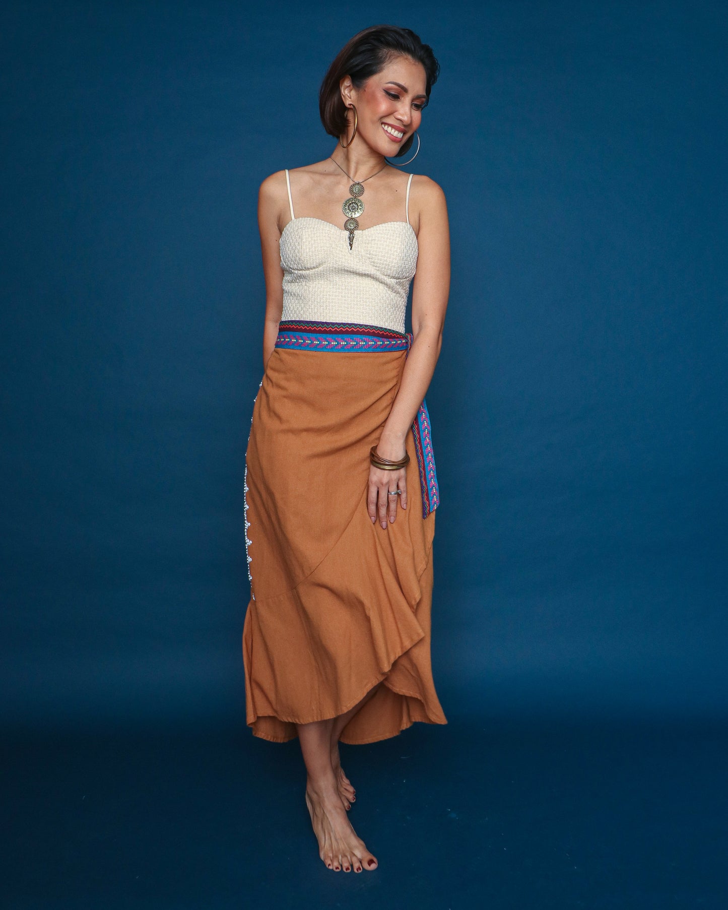 XXL Dapit Hapon Wrap Skirt with in Brown Soft Linen