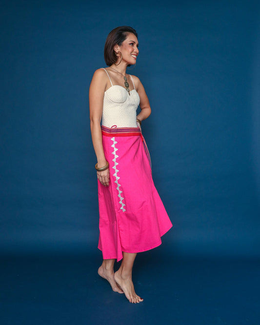 Merienda Wrap Skirt in Pink Soft Linen