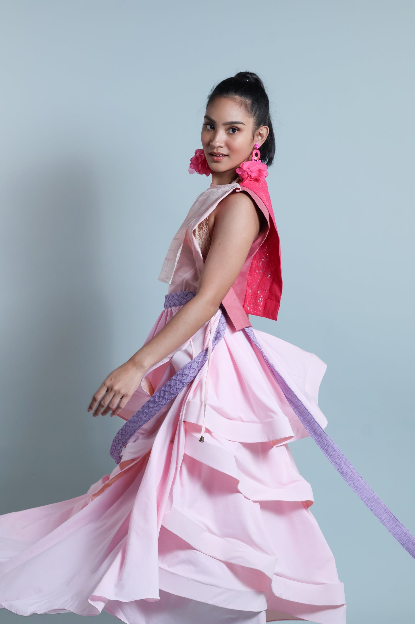 MALANDI WRAP SKIRT IN BLUSH PINK WITH INABEL BELT