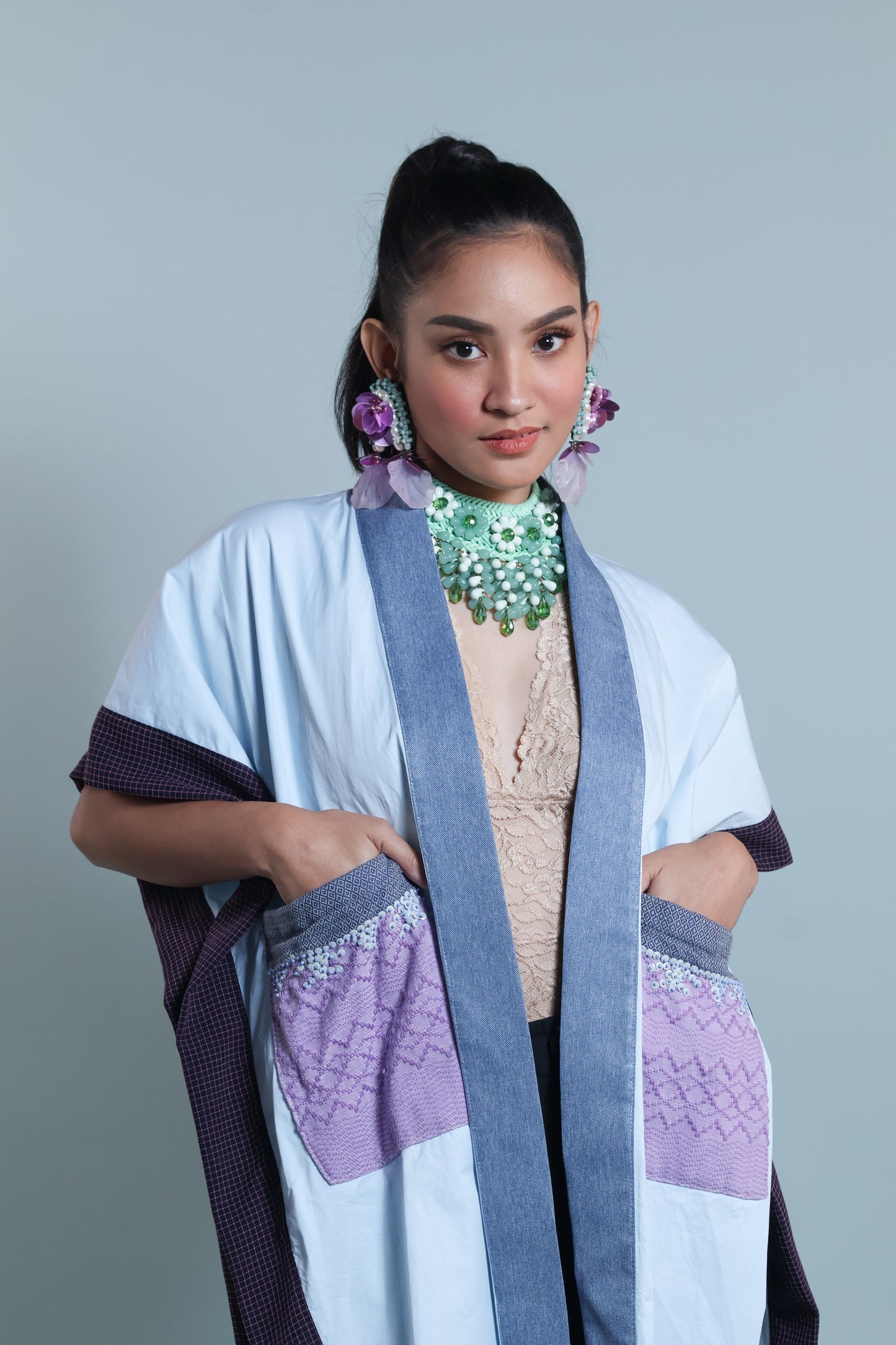 GLAMOROSA KIMONO-STYLE COVER UP IN POWDER BLUE
