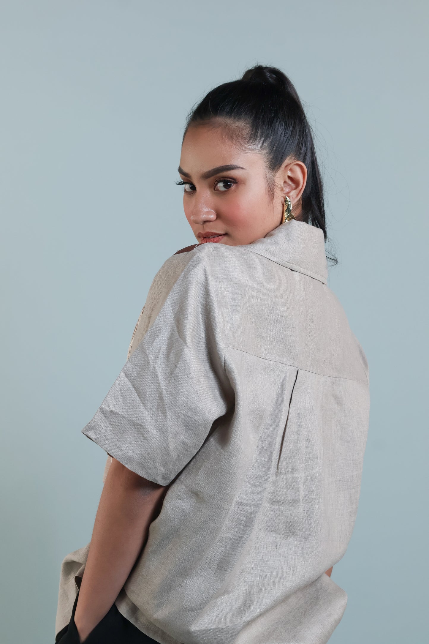 PUSONG INIWAN IN CREAM PURE LINEN WITH BARONG EMBROIDERY