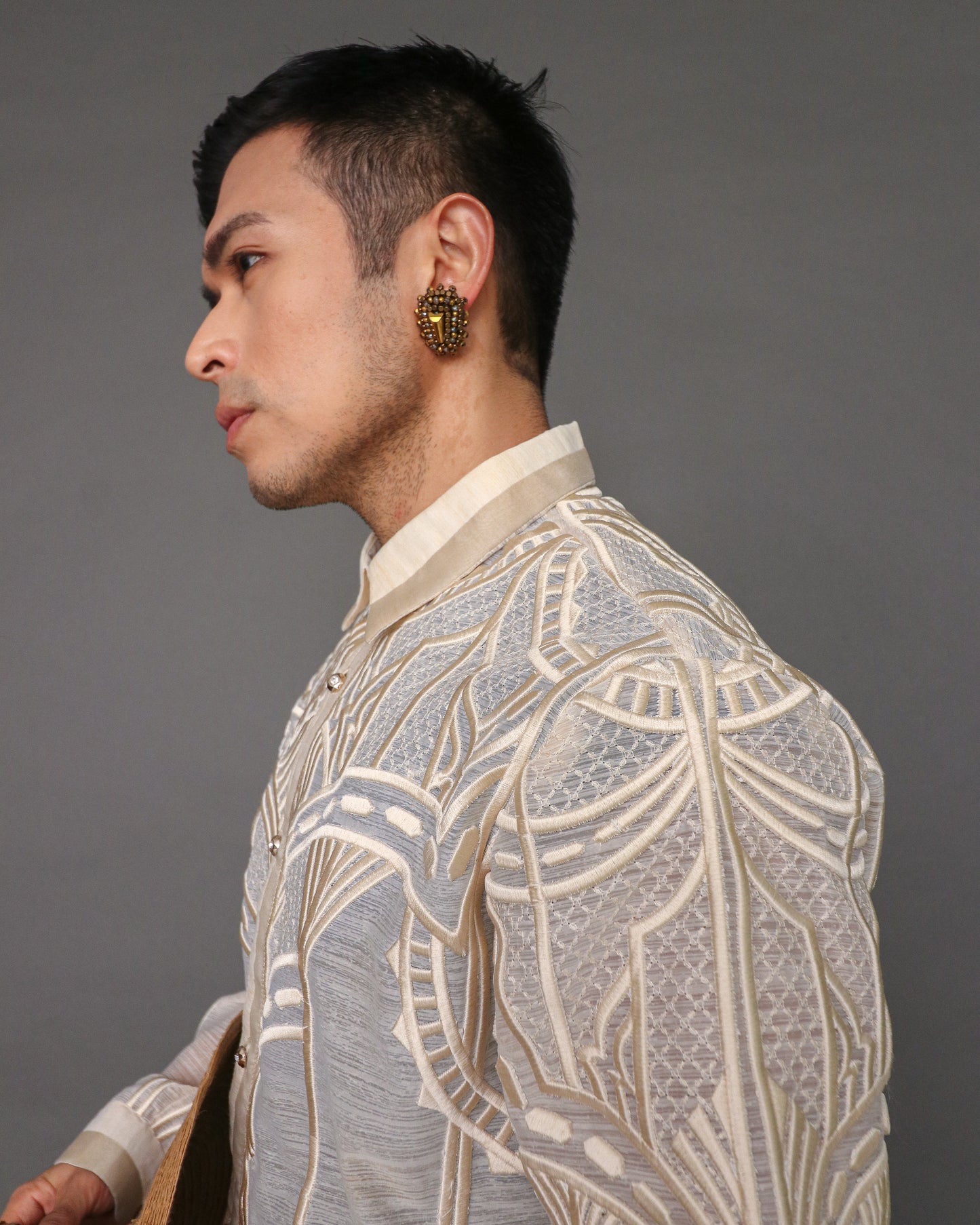 Balikatan Premium Pina Barong for Men in Geometric Pattern by Berches