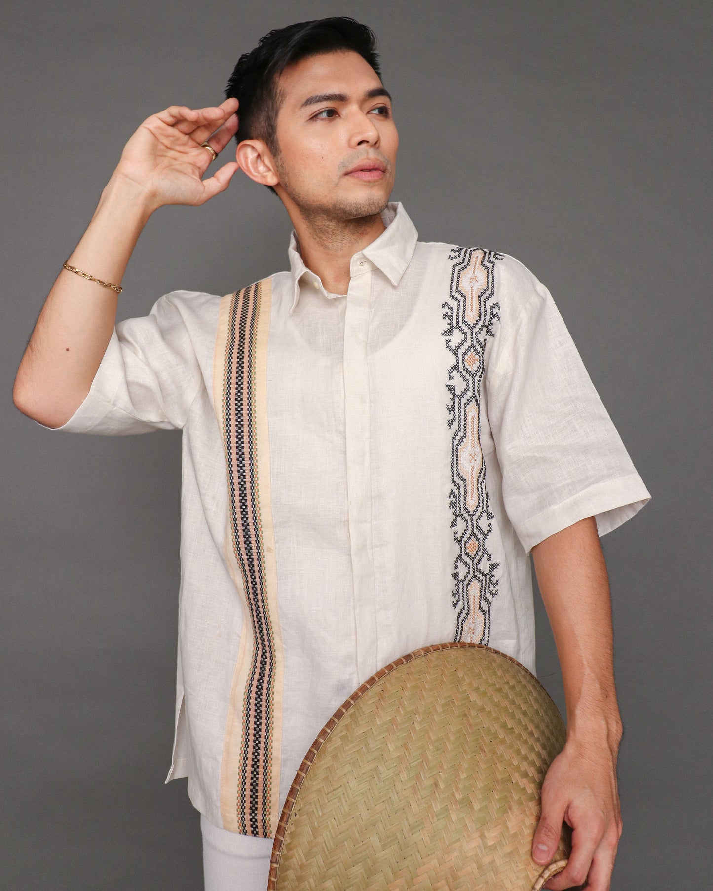 Maalaga Linen Polo in Nesif Embroidery by Tboli Tribe