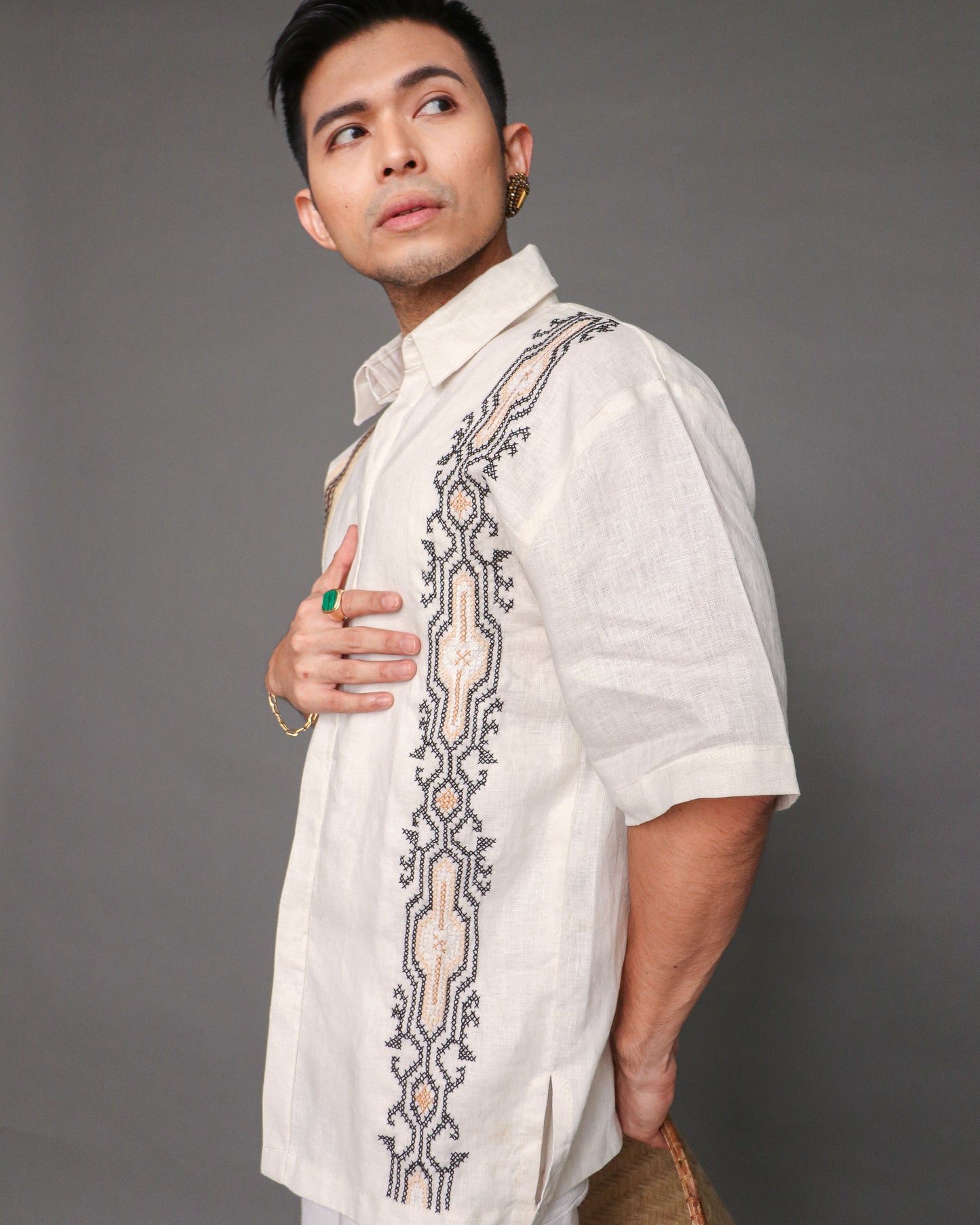 Maalaga Linen Polo in Nesif Embroidery by Tboli Tribe