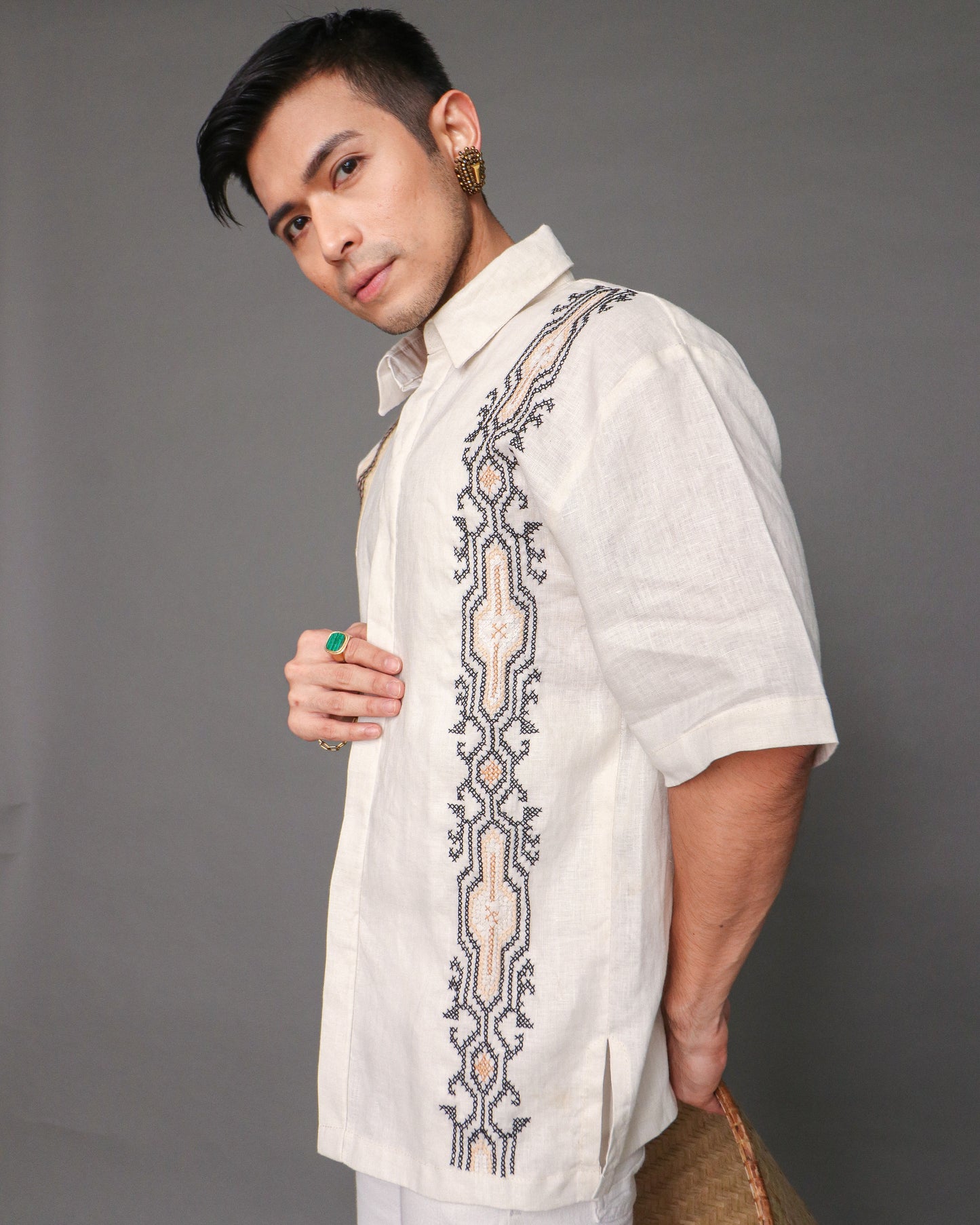 Maalaga Linen Polo in Nesif Embroidery by Tboli Tribe