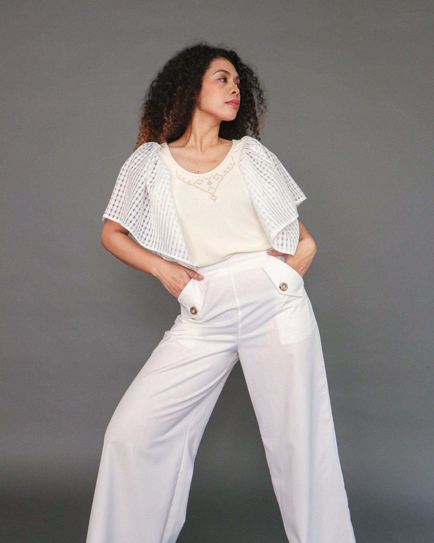 Paru-Paru Stretchable Jersey with Nesif Embroidery by the Tboli in White