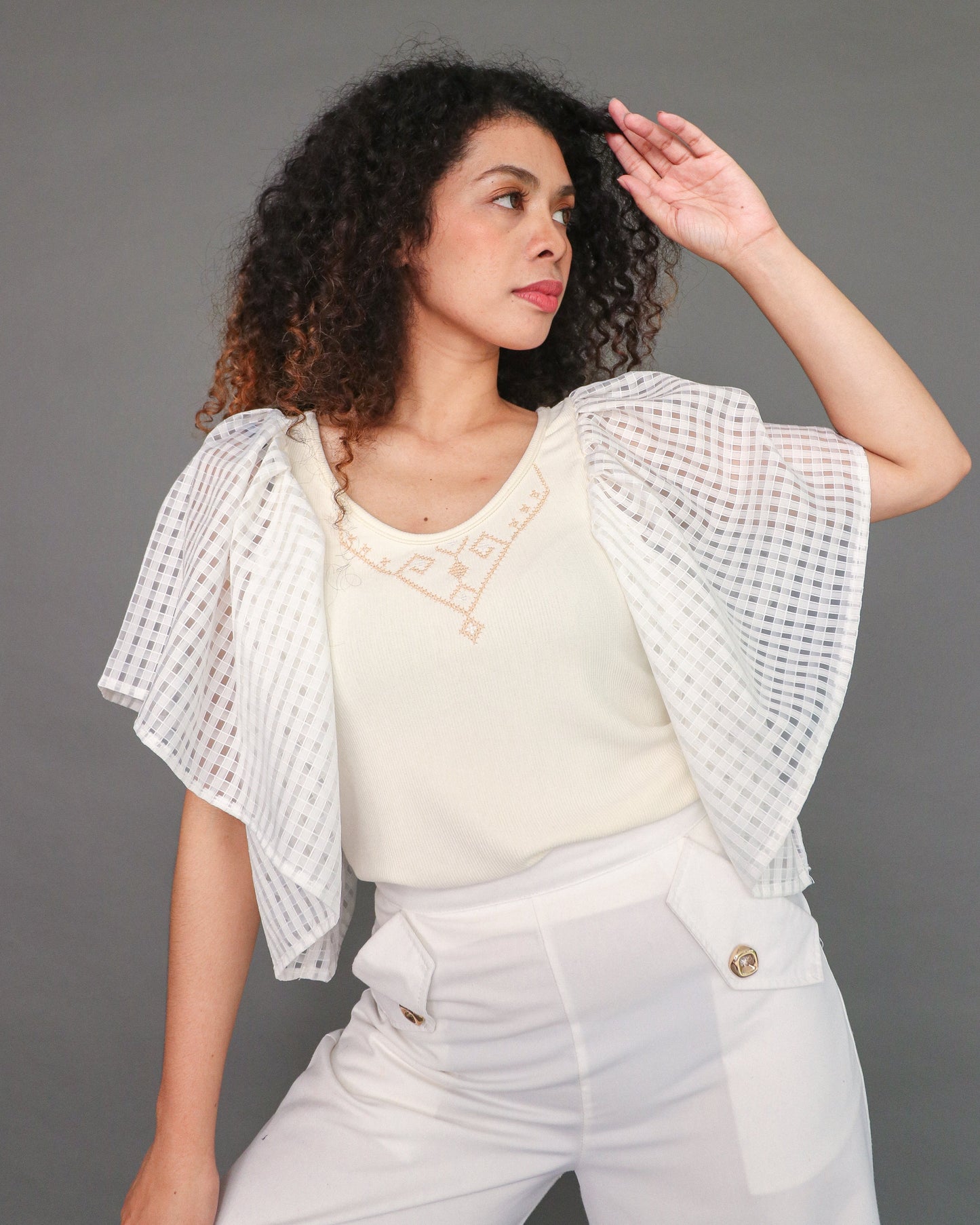 Paru-Paru Stretchable Jersey with Nesif Embroidery by the Tboli in White