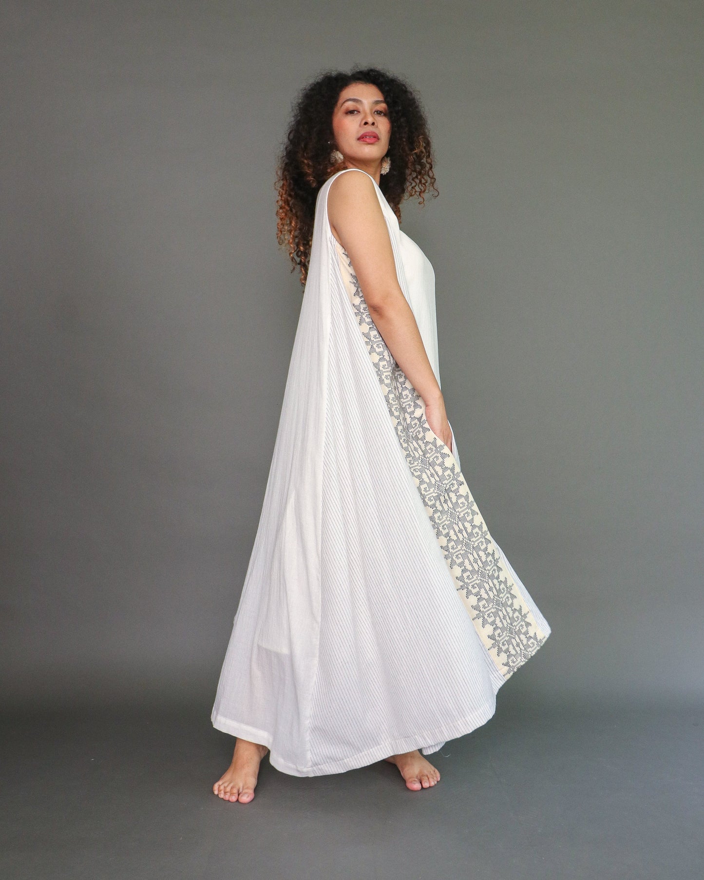 Malawak White Comfy Dress in Inaul Cotton Weave with Deep Pockets